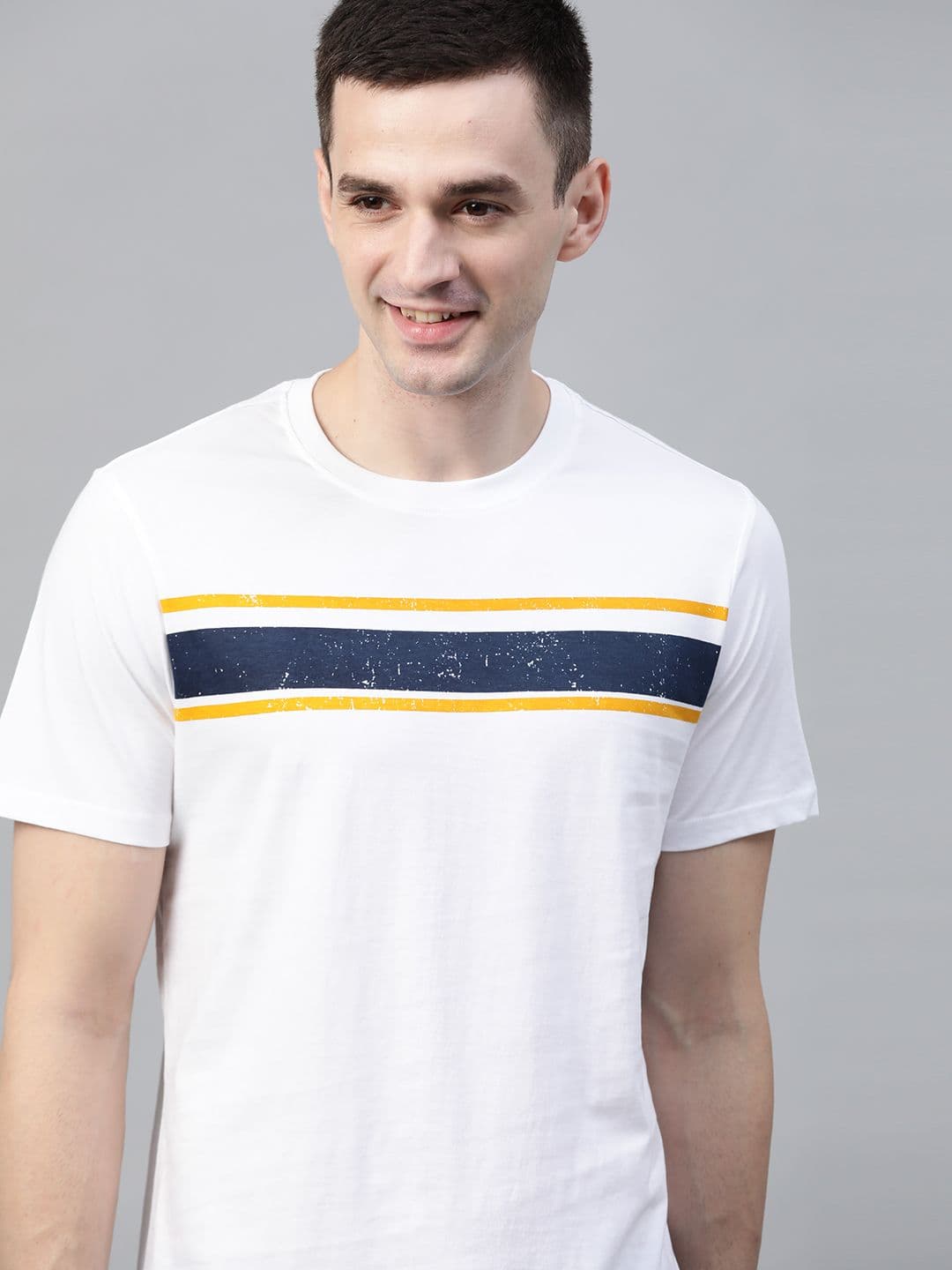 Mast & Harbour Men White Striped Detail Round Neck T-shirt - view 1