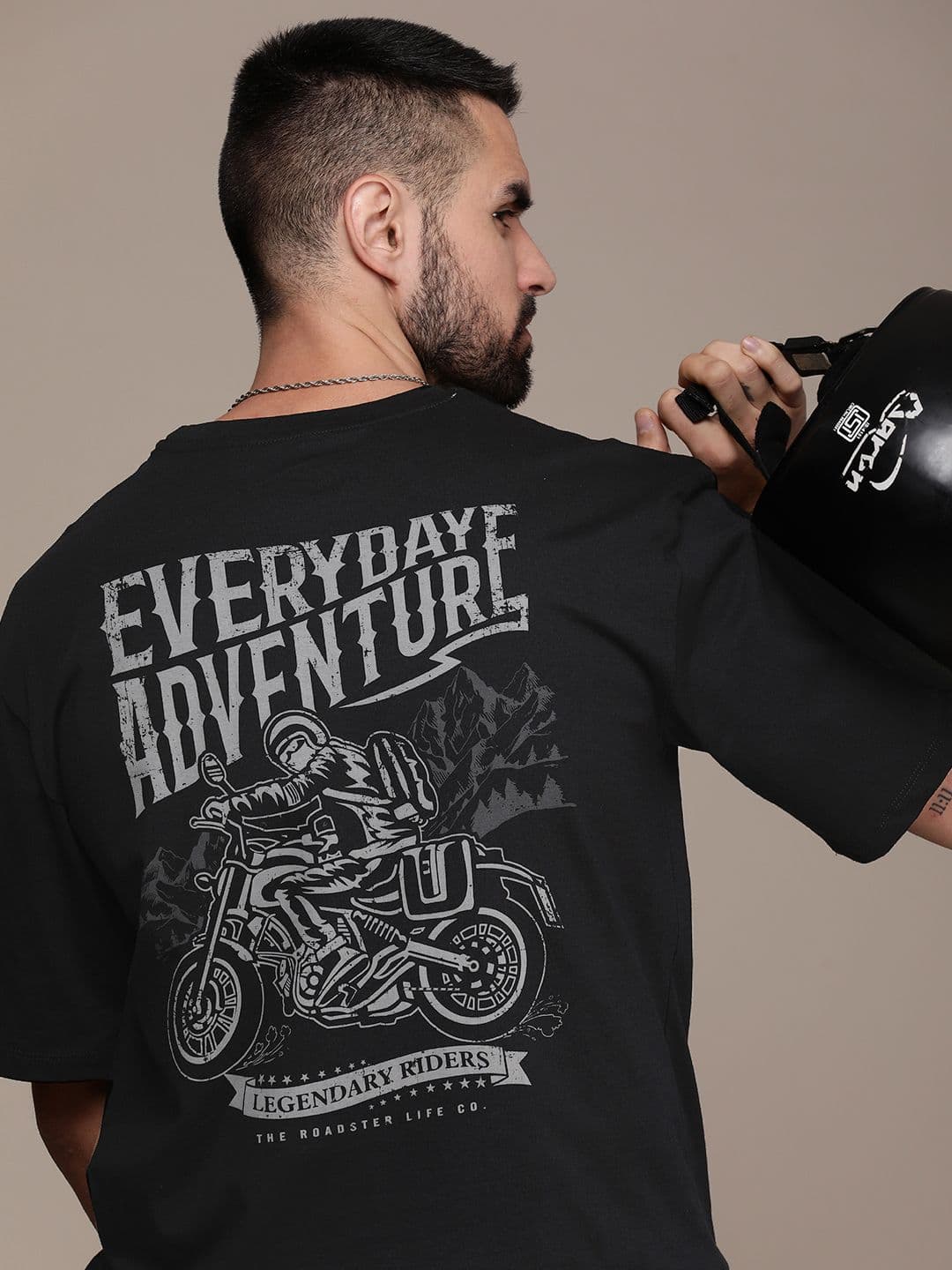 The Roadster Lifestyle Co. Oversized Fit Pure Cotton Graphic Printed Drop-Shoulder Sleeves Casual T-shirt - view 1
