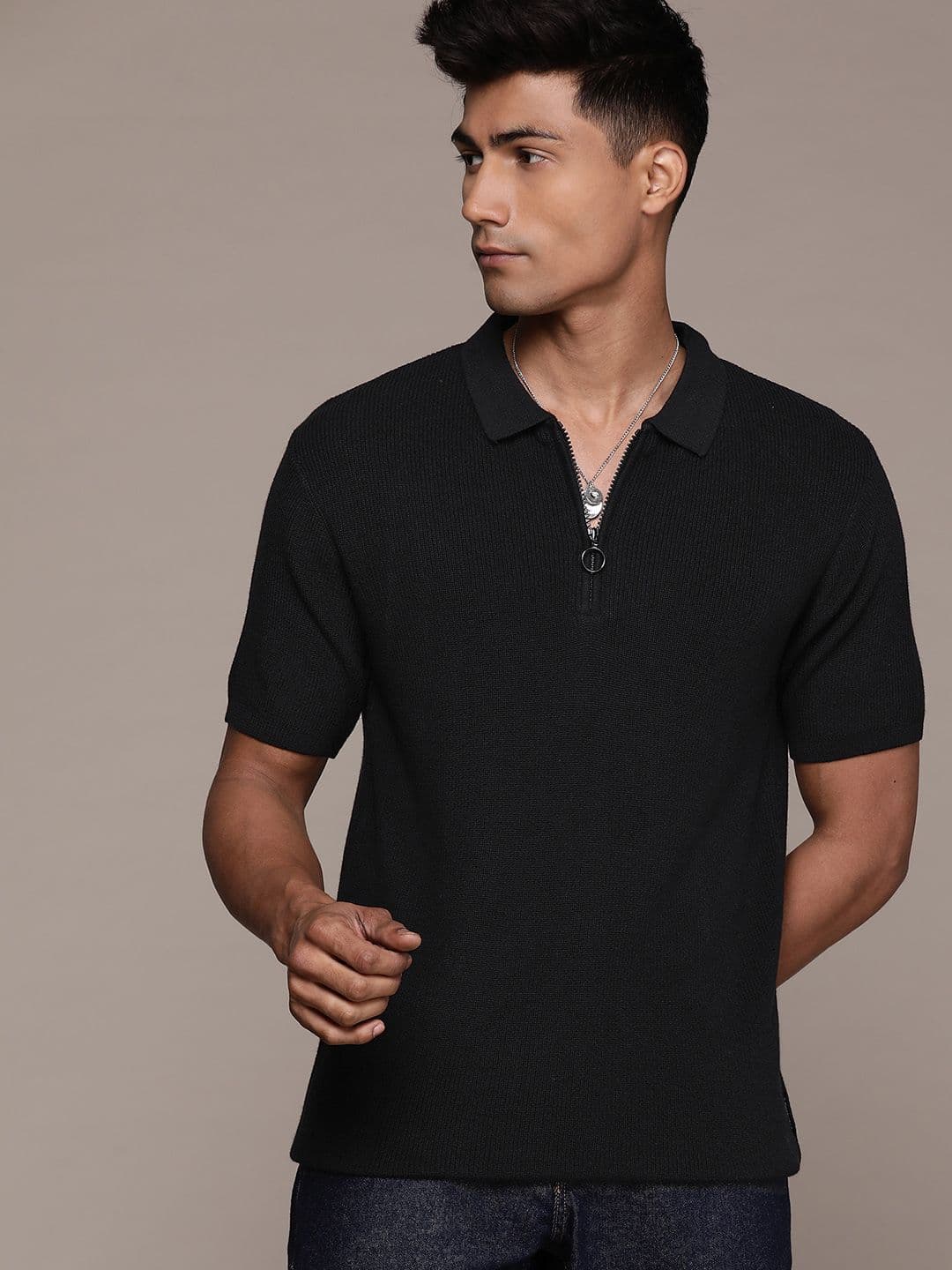 The Roadster Lifestyle Co. Men Ribbed Pure Cotton Polo Collar T-shirt - view 1