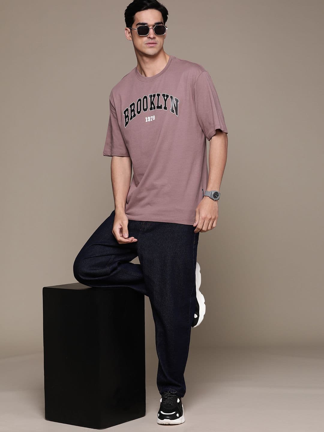 The Roadster Lifestyle Co. Printed Drop-Shoulder Sleeves Pure Cotton Oversized T-shirt - view 1