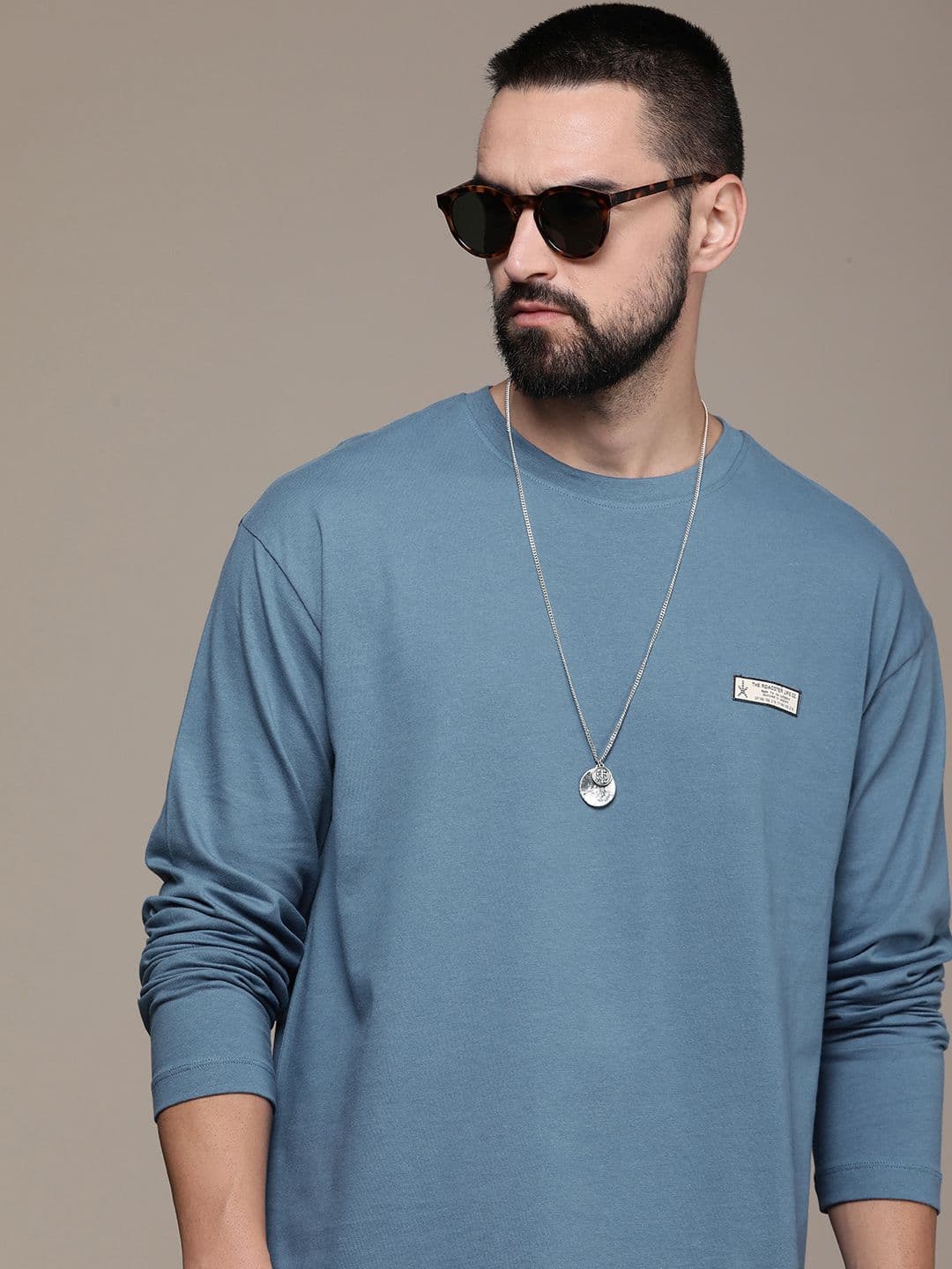 The Roadster Life Co. Pure Cotton Solid Drop-Shoulder Sleeves Casual T-shirt - view 1
