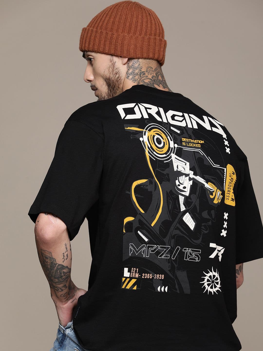 The Roadster Lifestyle Co. Oversized Fit Pure Cotton Graphic Printed Drop-Shoulder Sleeves Casual T-shirt - view 1