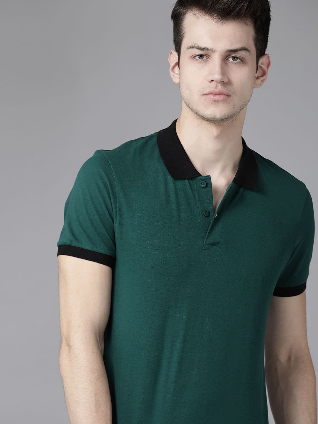 Roadster Men Teal Green Solid Polo Collar T-shirt - view 1