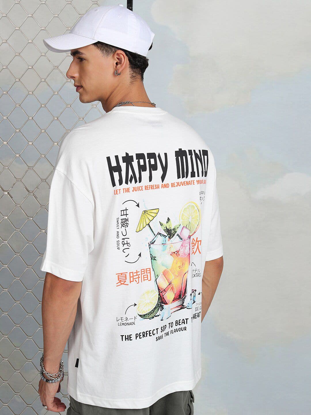 HIGHLANDER Typography Printed Drop-Shoulder Sleeves Cotton Oversized T Shirt - view 1