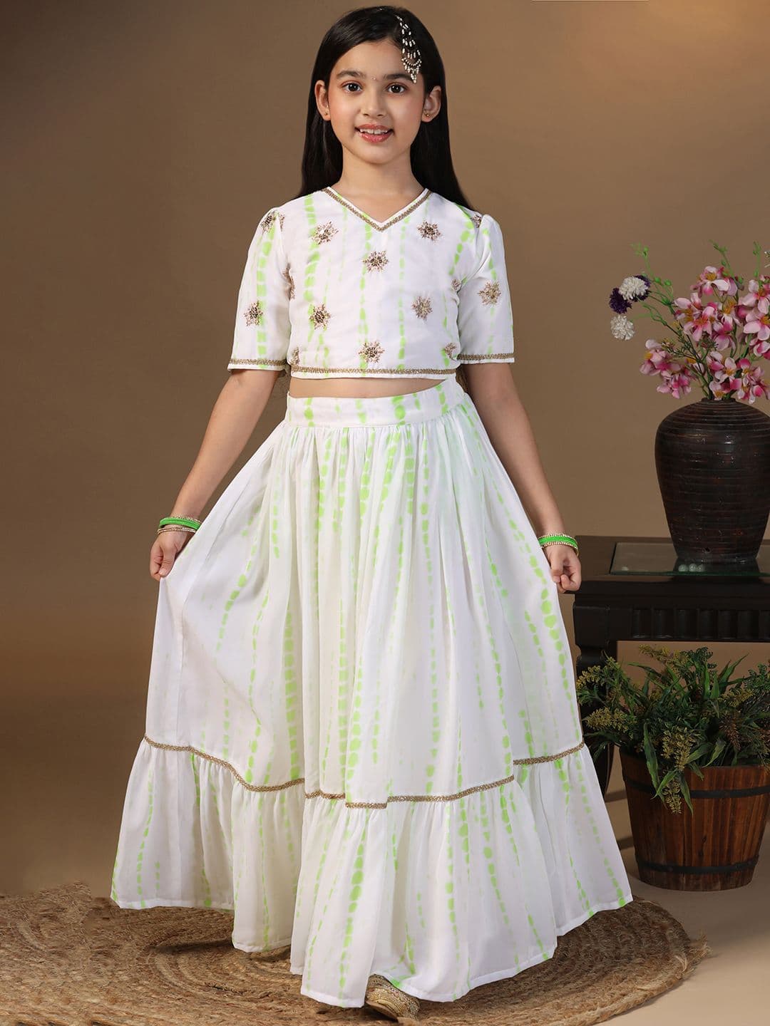 Sangria Girls Printed V Neck Lehenga Choli With Dupatta - view 1