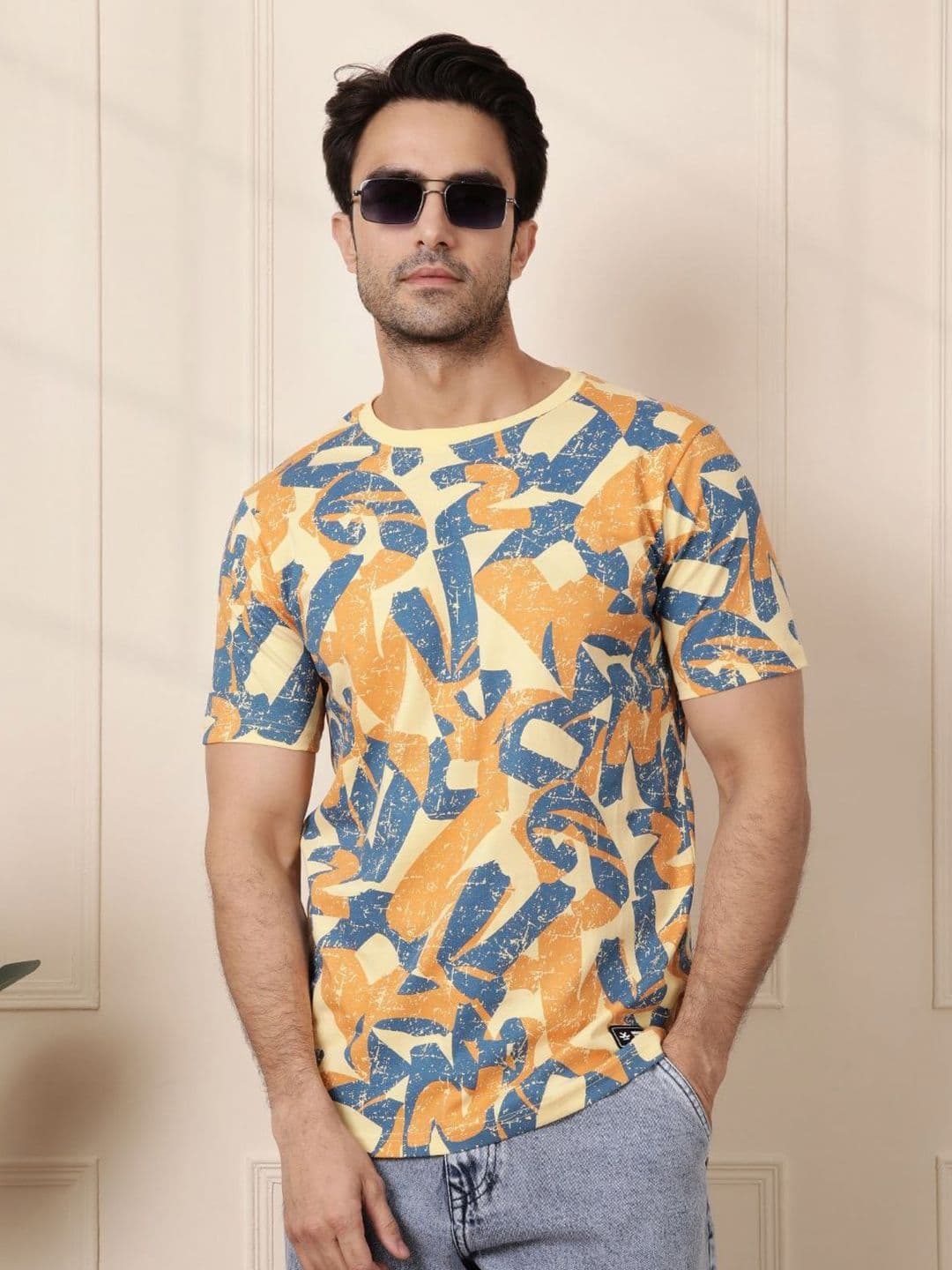 WROGN Men Abstract Printed Round Neck Cotton Slim Fit T-shirt - view 1