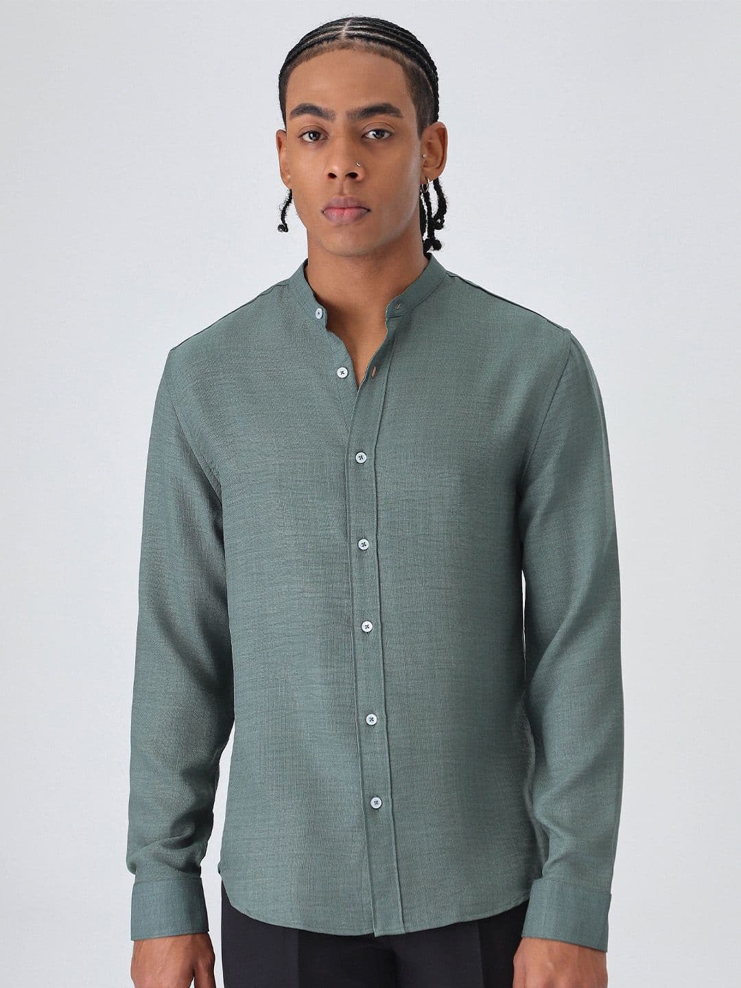 Banana Club Men Fern Green Mandarin Collar Shirt - view 1