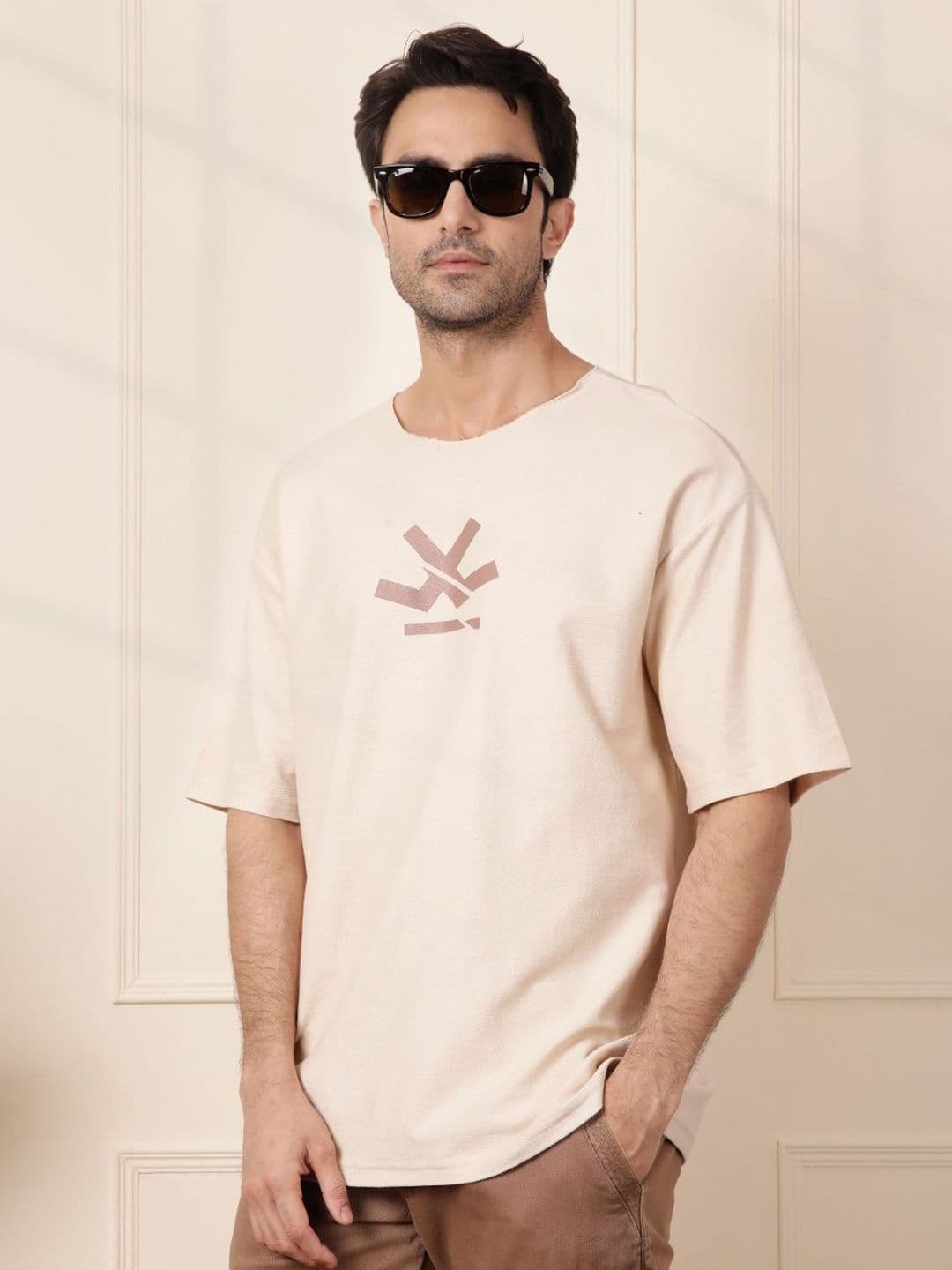 WROGN Men Graphic Printed Round Neck Cotton Oversized T-shirt - view 1