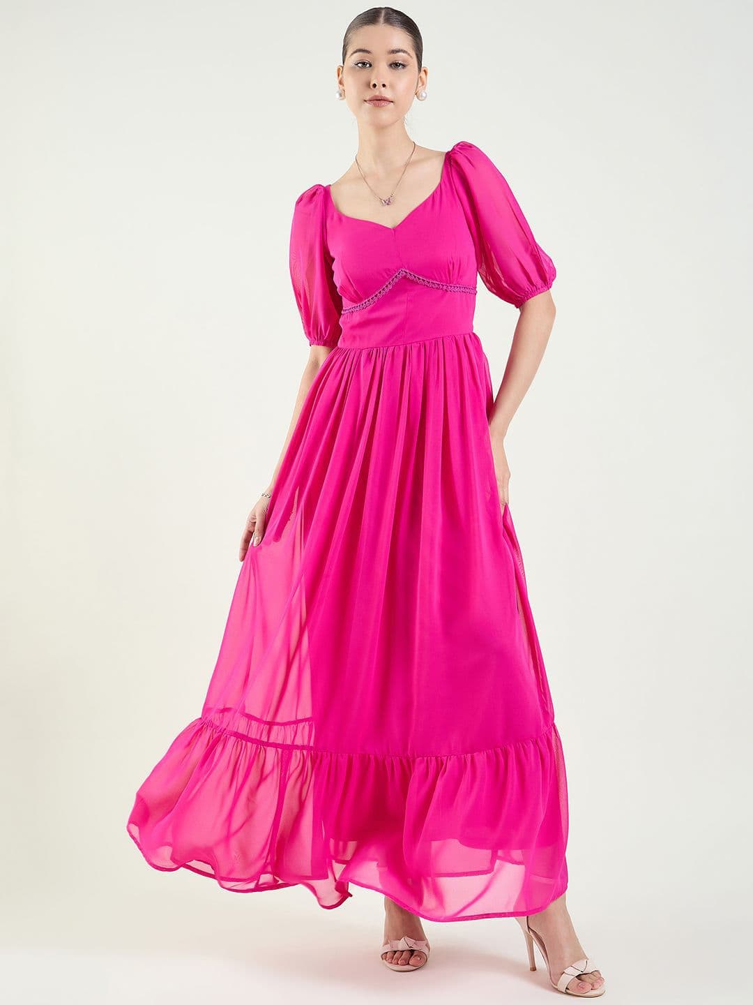 aayu Sweetheart Neck Puff Sleeve Georgette Empire Maxi Dress - view 1