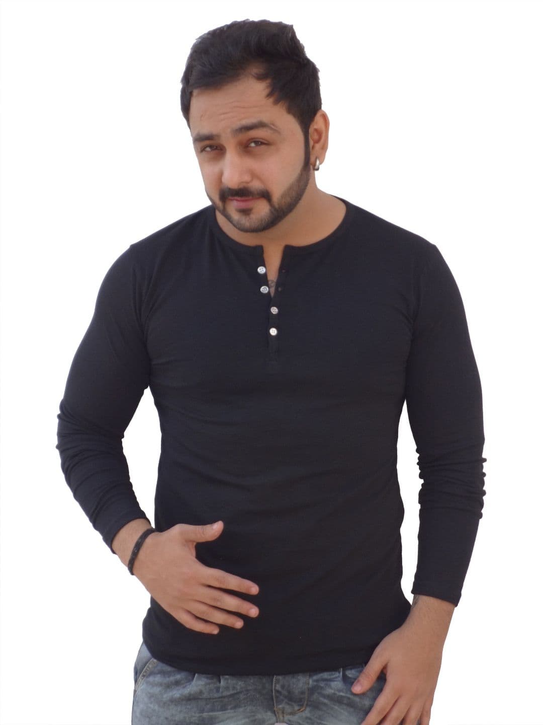 Black Collection Men Solid Henley Neck Cotton Slim Fit T-shirt - view 1