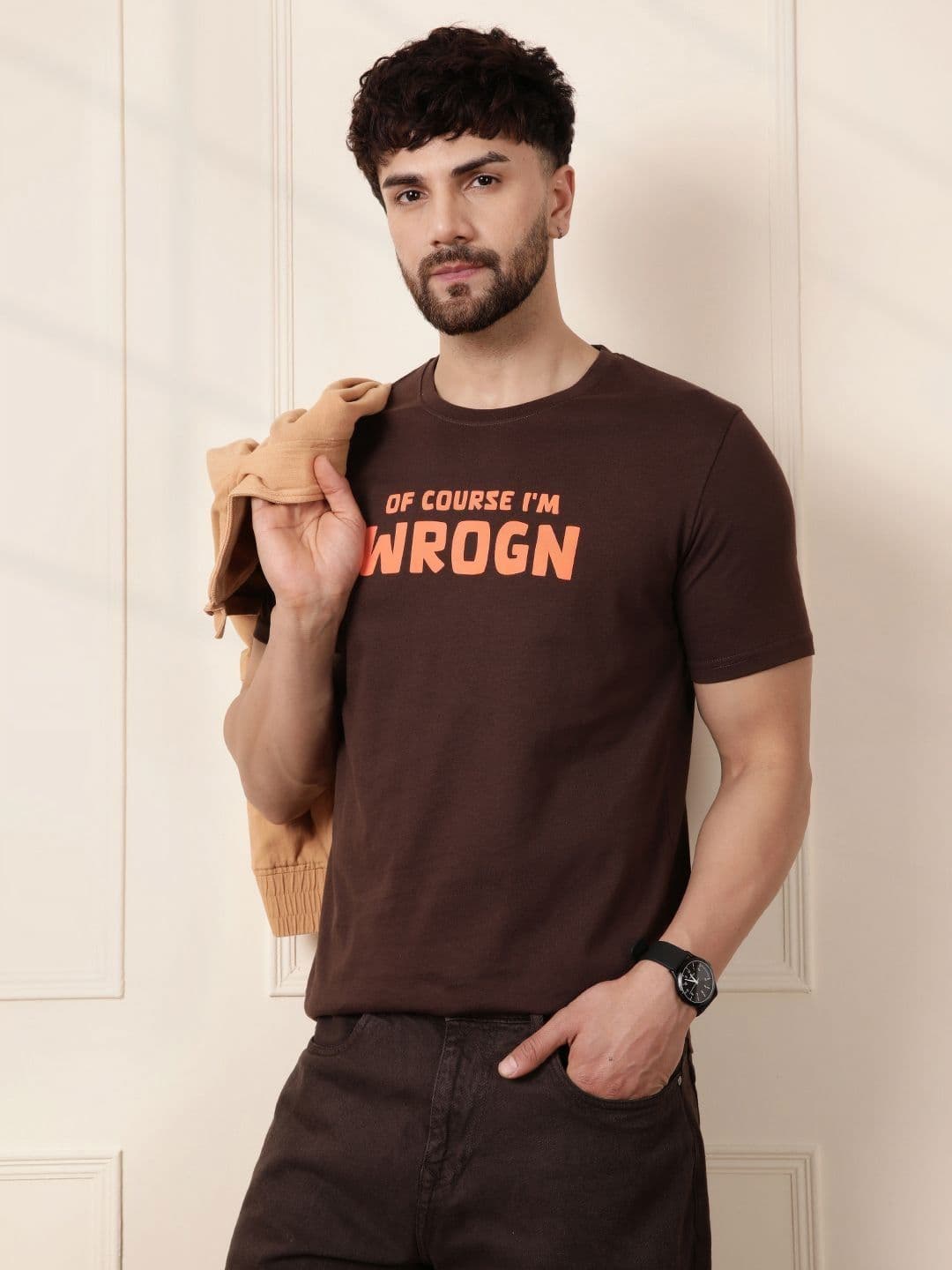 WROGN Men Typography Printed Round Neck Cotton Slim Fit T-shirt - view 1