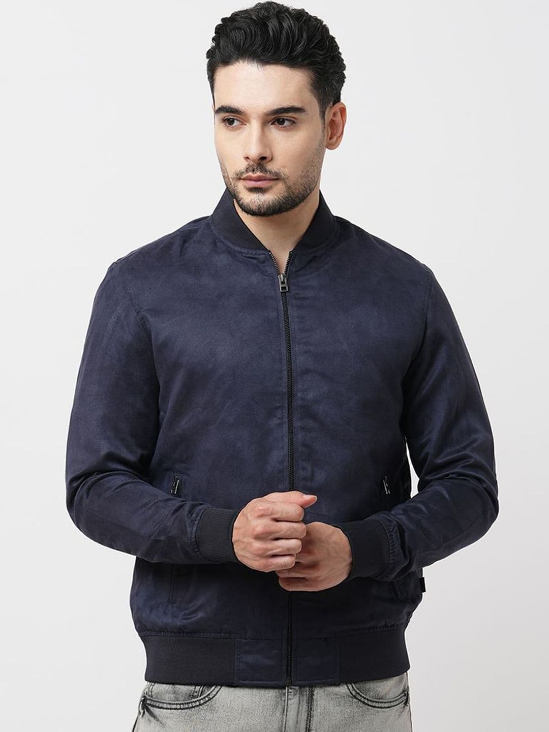 Jack & Jones Men Solid Suede Bomber Jacket - view 1