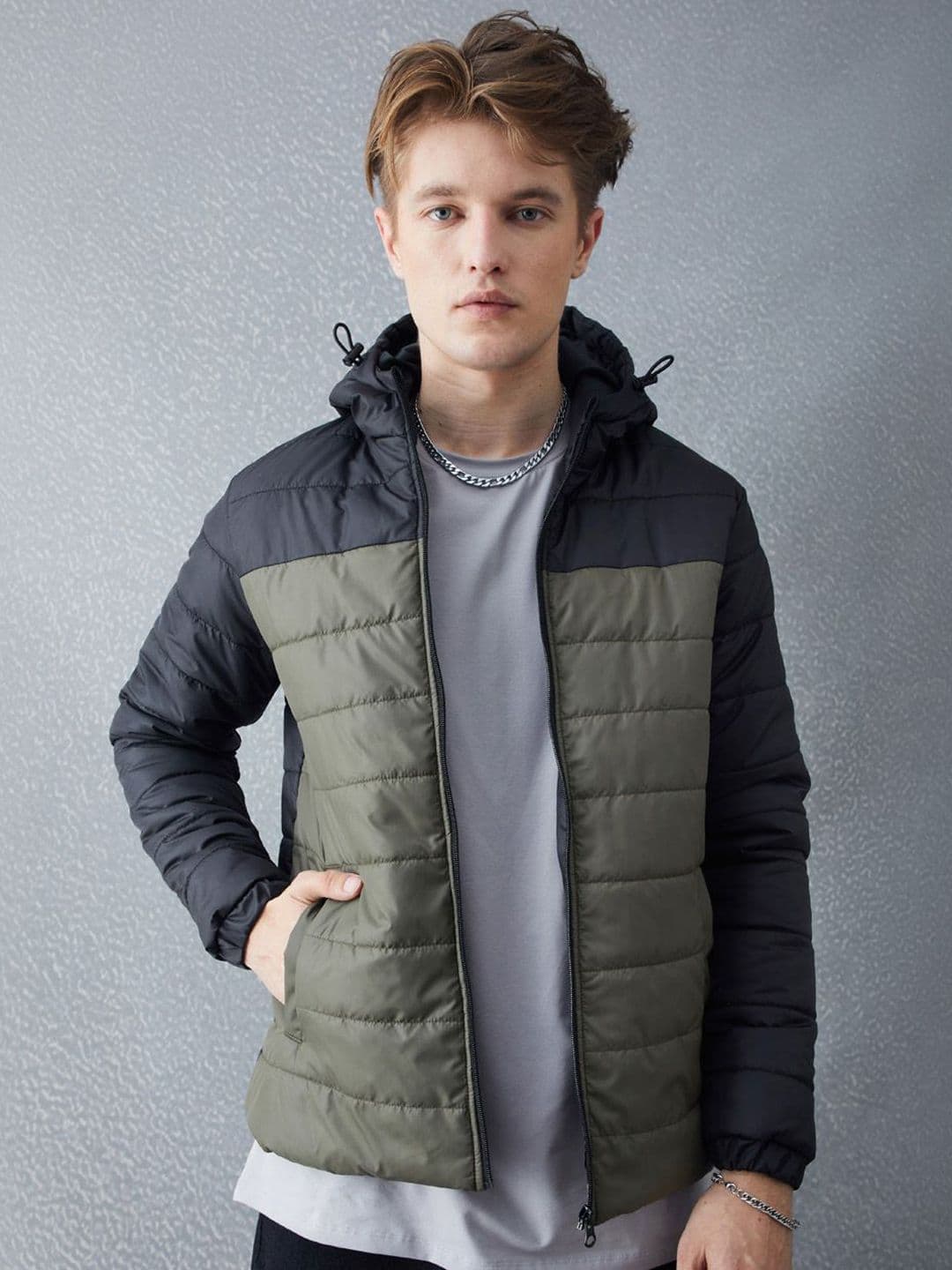 VOLTEDGE Men Hooded Colourblocked Casual Denim Jacket - view 1