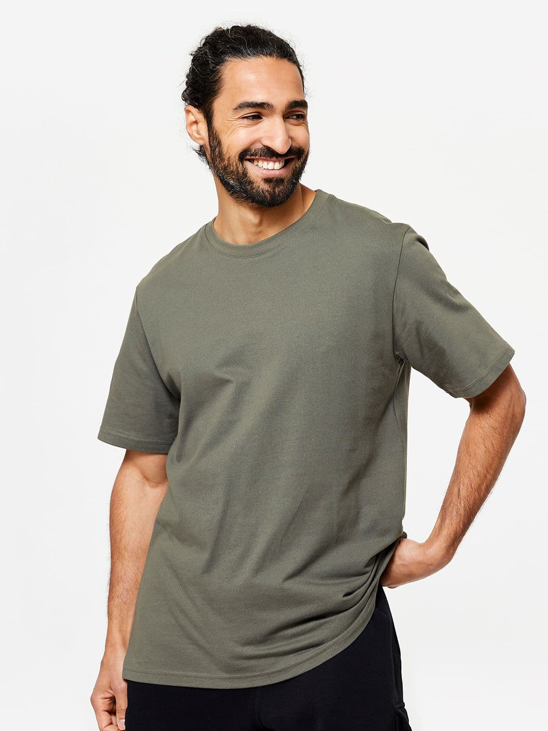 Decathlon DOMYOS - Men Olive Green Cotton Oversized Half-Sleeve Tshirt - view 1