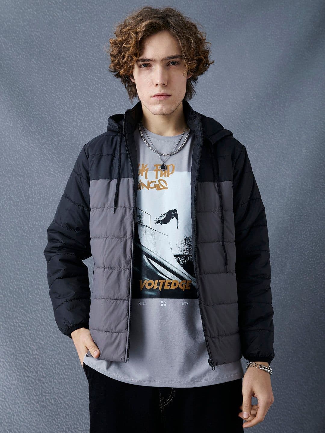 VOLTEDGE Men Hooded Colourblocked Cotton Casual Lightweight Padded Jacket - view 1