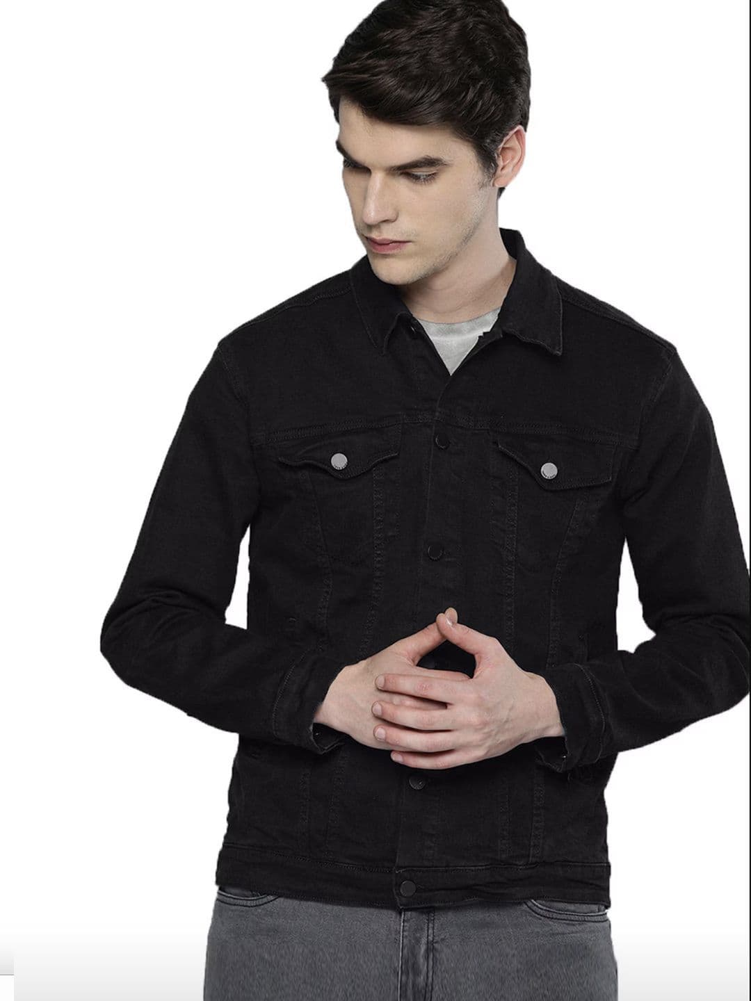 MASTERLY WEFT Men Spread Collar Solid Casual Denim Jacket - view 1