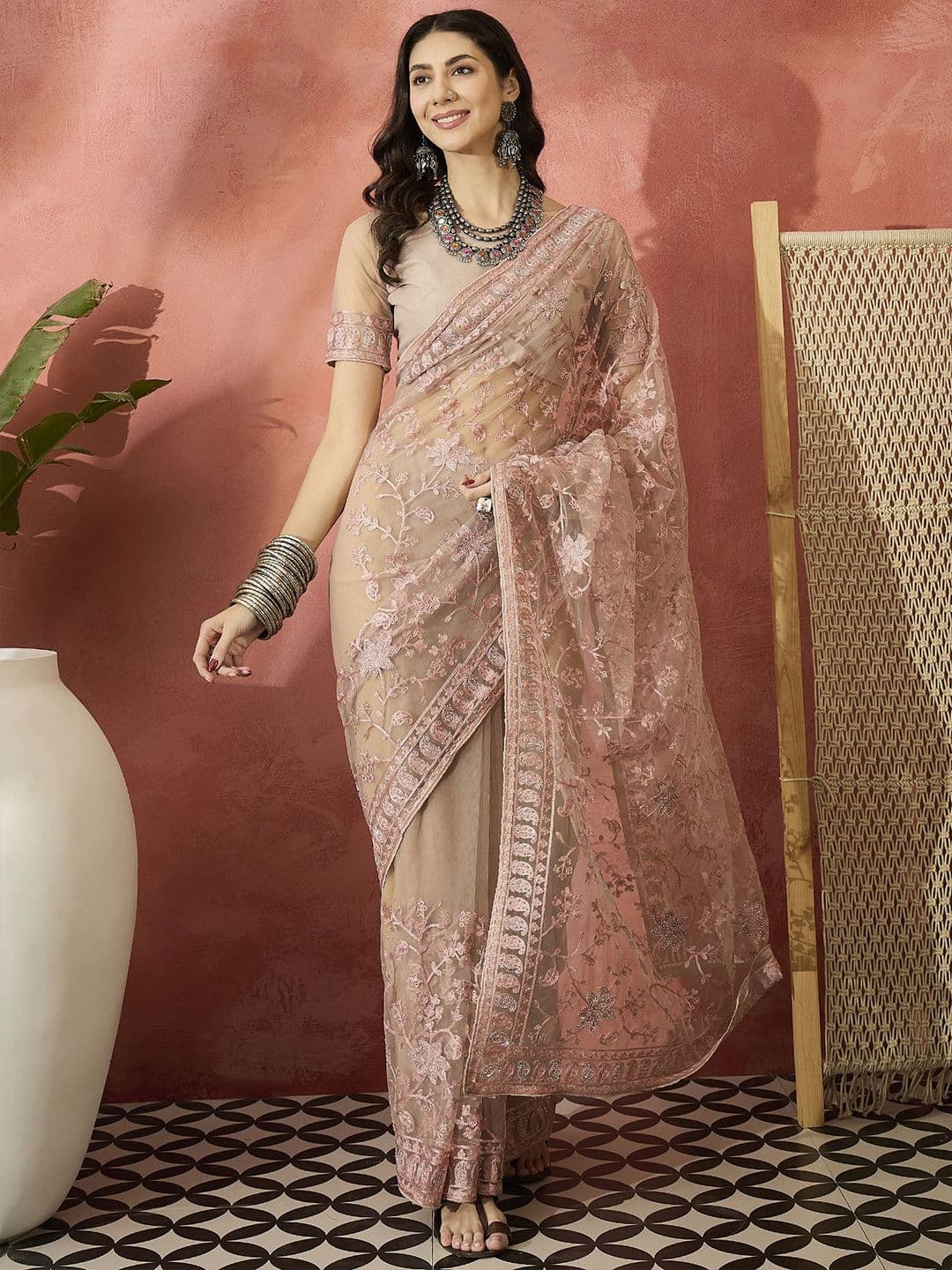 Sangria Embroidered Saree With Blouse Piece - view 1