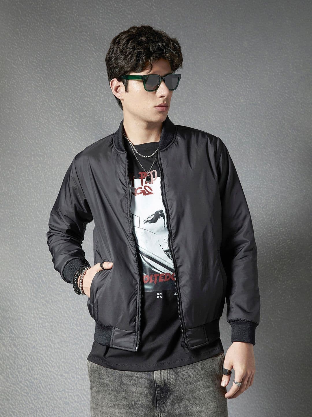 VOLTEDGE Men Stand Collar Solid Cotton Casual Lightweight Bomber Jacket - view 1