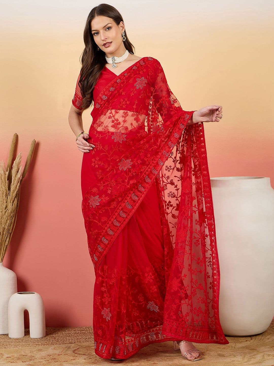Sangria Embroidered Saree With Blouse Piece - view 1
