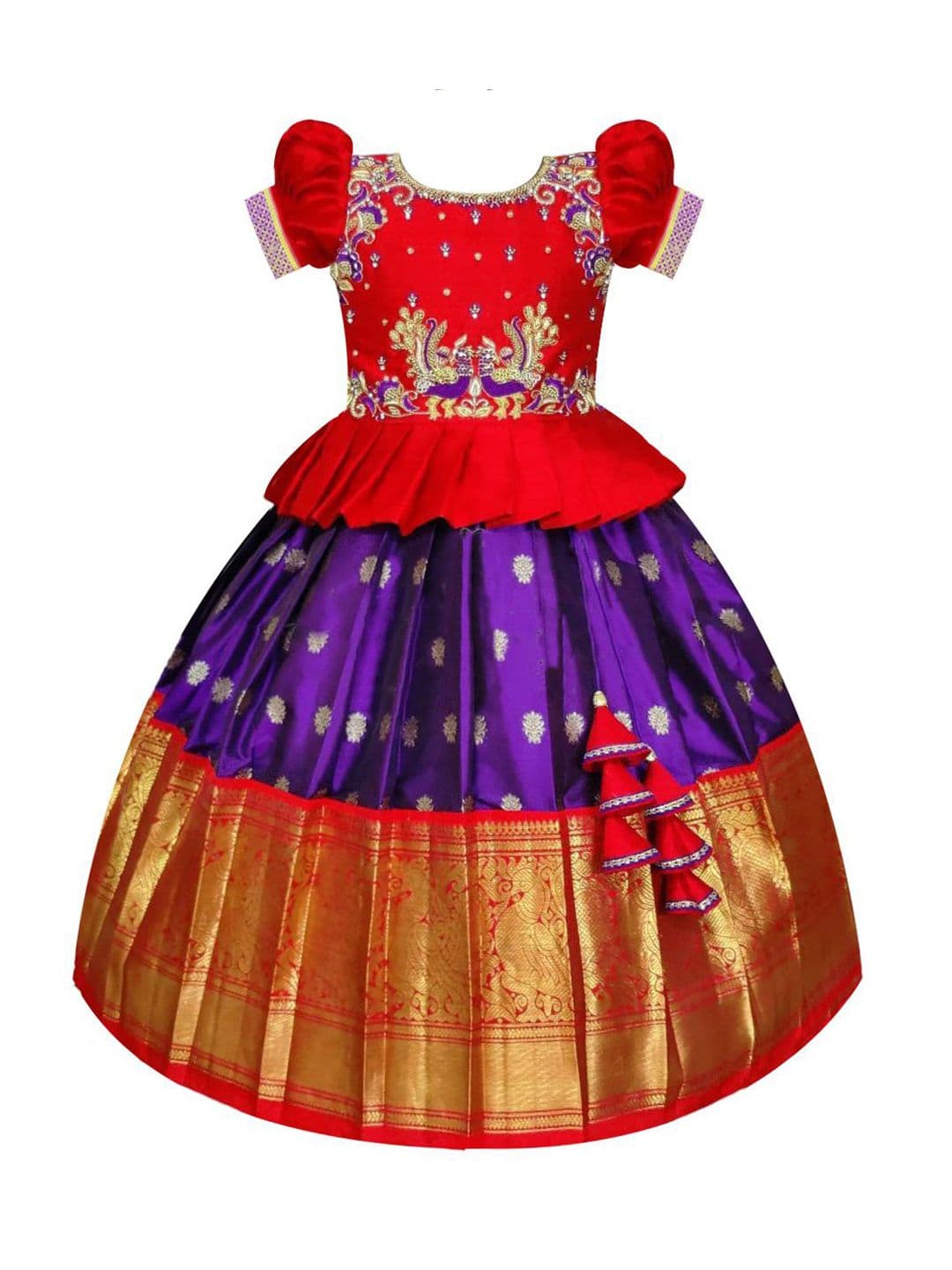 Wommaniya Impex Girls Embroidered Thread Work Ready to Wear Lehenga & - view 1