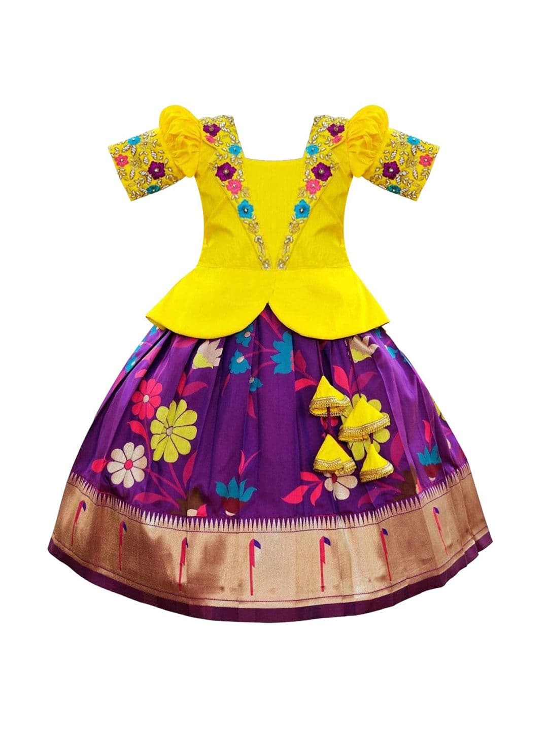 Wommaniya Impex Girls Embroidered Thread Work Ready to Wear Lehenga & - view 1