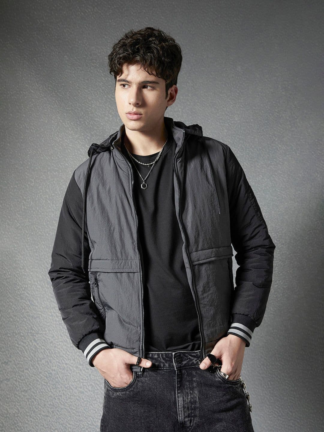 VOLTEDGE Men Hooded Colourblocked Cotton Casual Lightweight Bomber Jacket - view 1