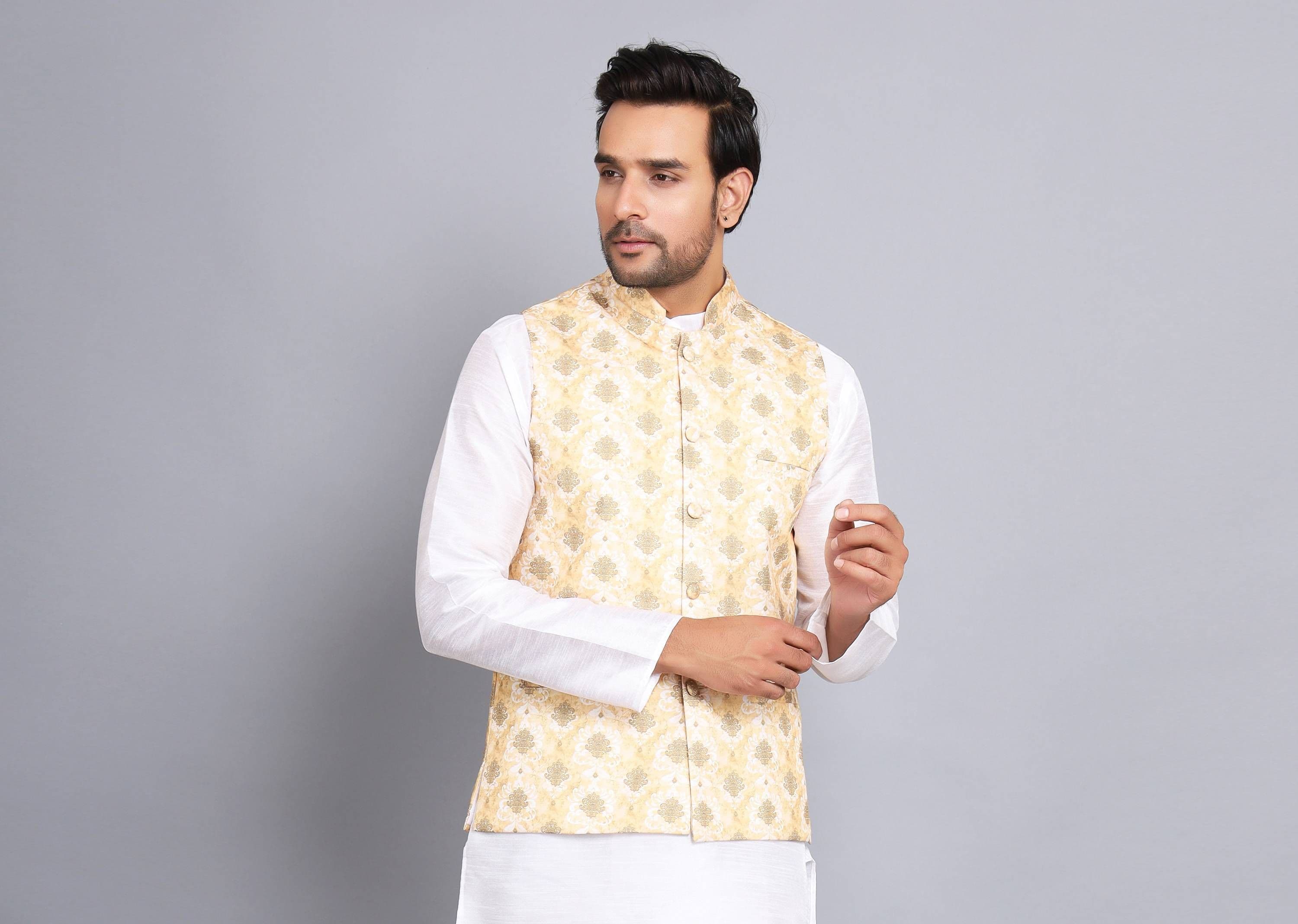 Sadree Men Ethnic Motifs Printed Satin Nehru Jacket - view 1
