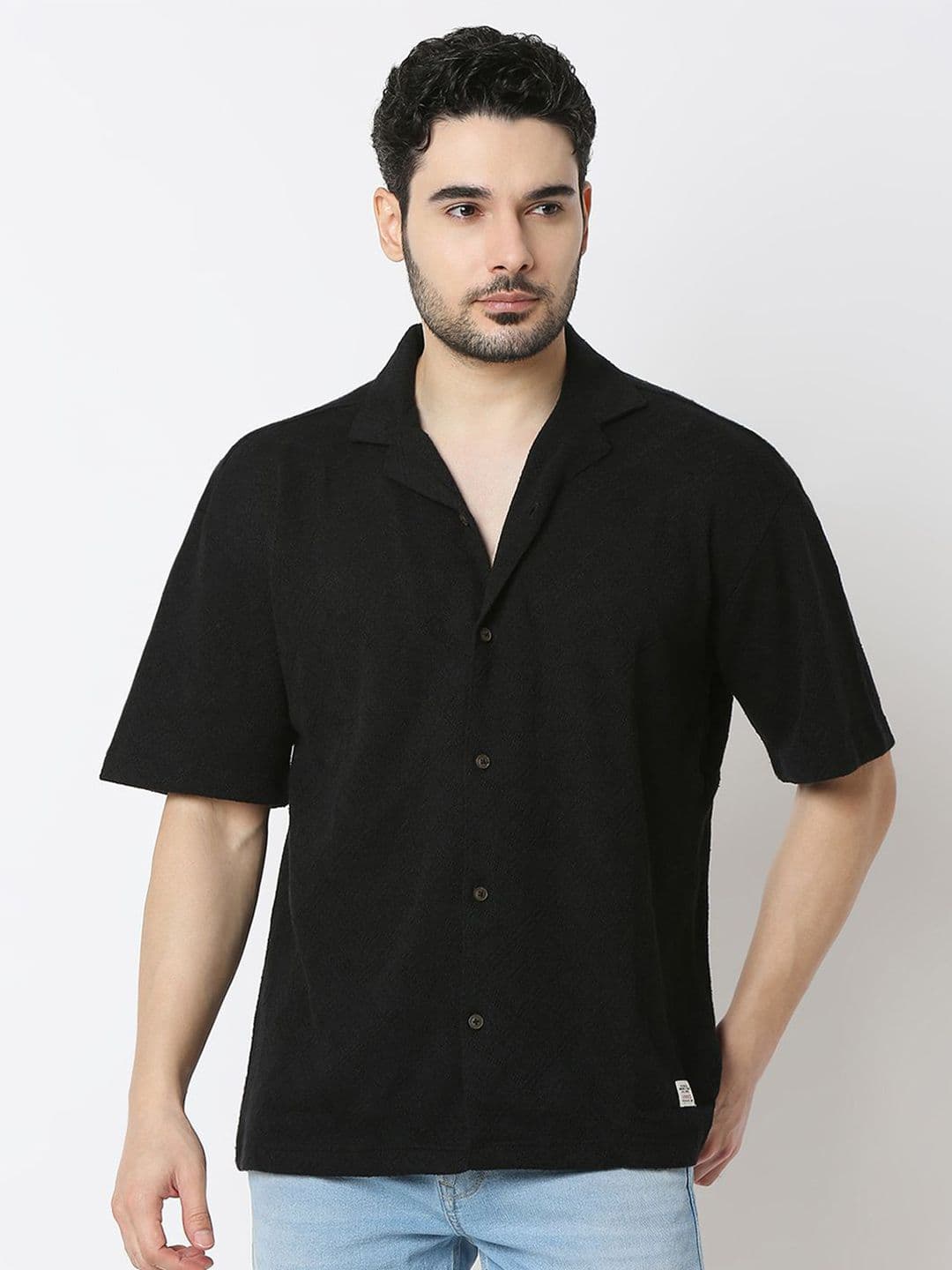 SPYKAR Men Relaxed Fit Cuban Collar Textured Cotton Casual Shirt - view 1