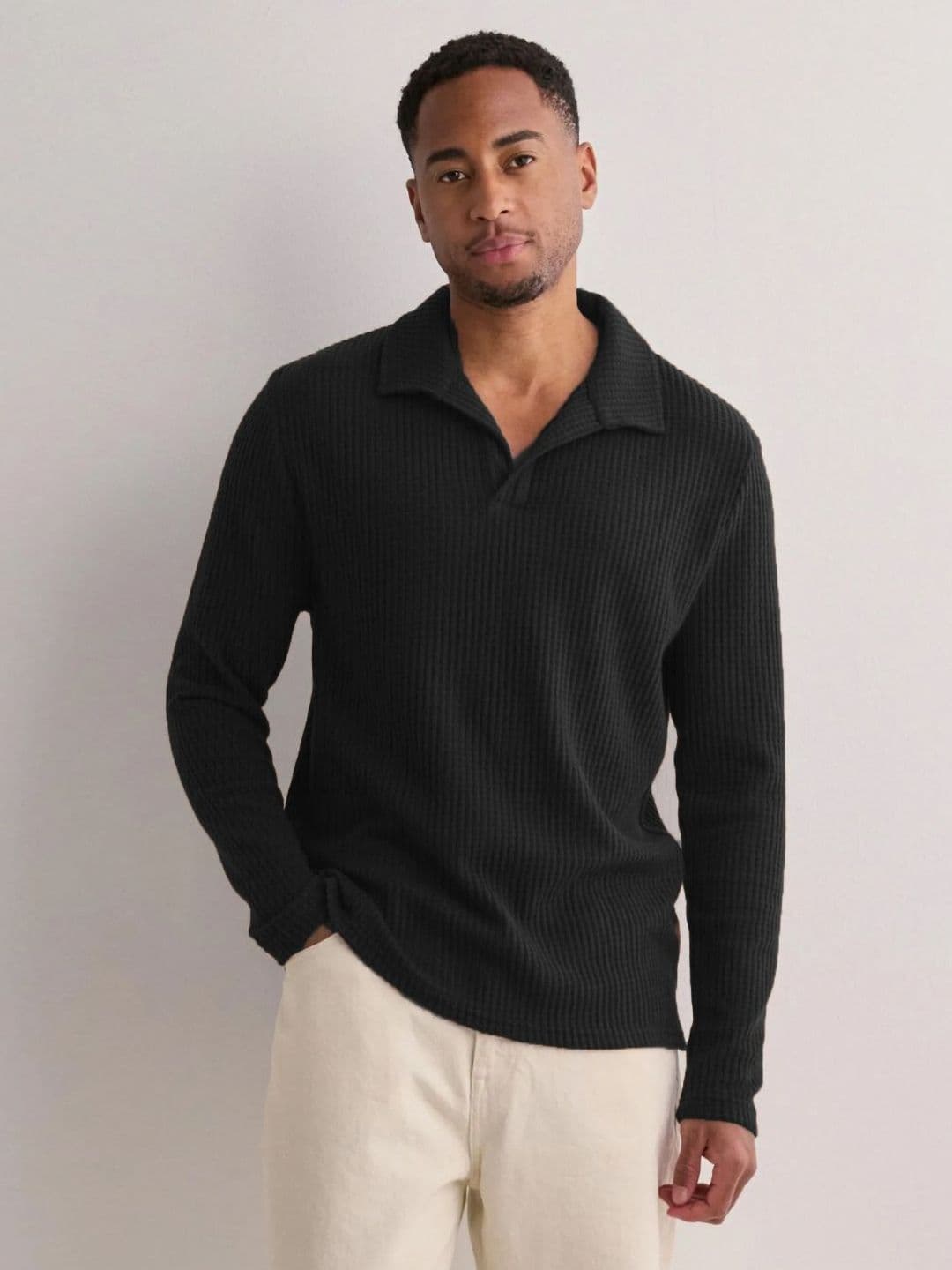 Genzy Men Textured Self Design Polo Collar Casual T-shirt - view 1