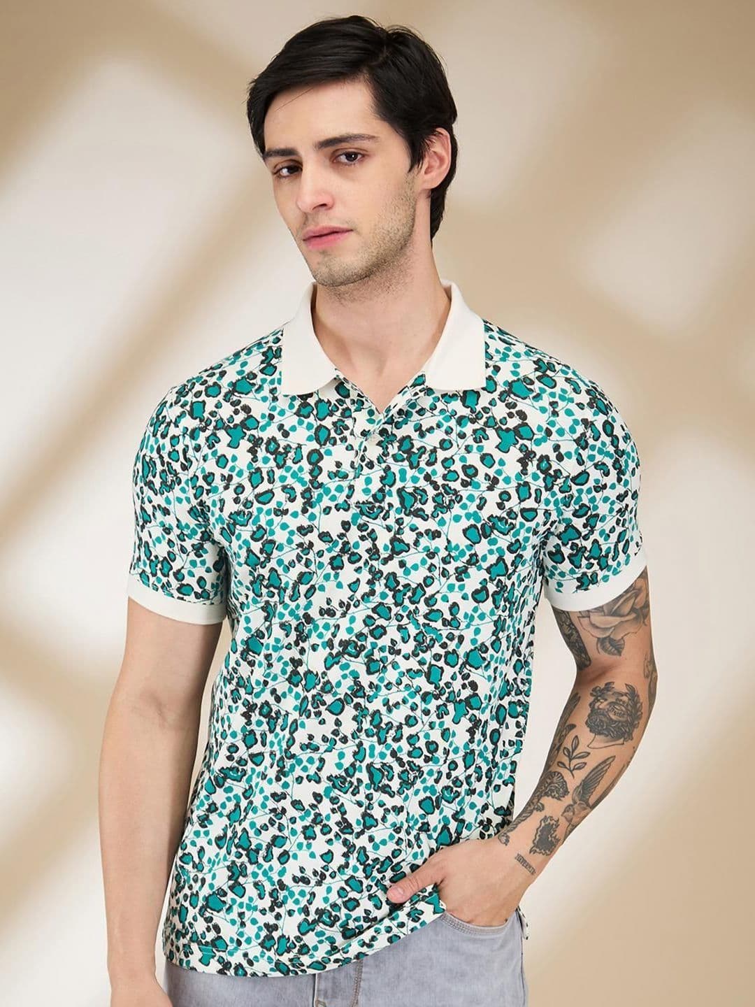 Being Human Men Abstract Printed Polo Collar Slim Fit T-shirt - view 1