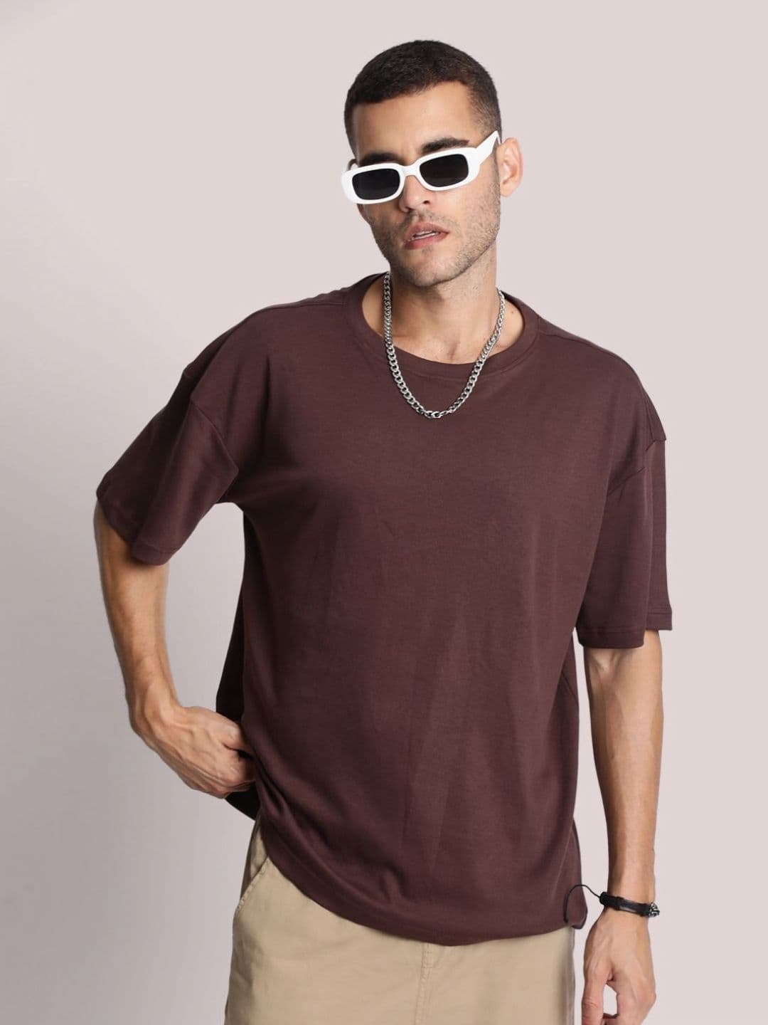 Bene Kleed Men Brown Drop-Shoulder Sleeves Oversized T-shirt - view 1