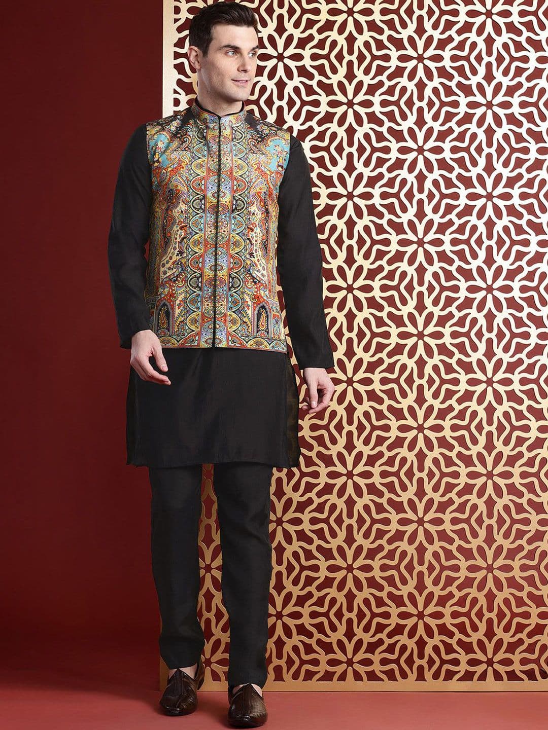 MANQ Ethnic Motifs Printed Nehru Jacket - view 1