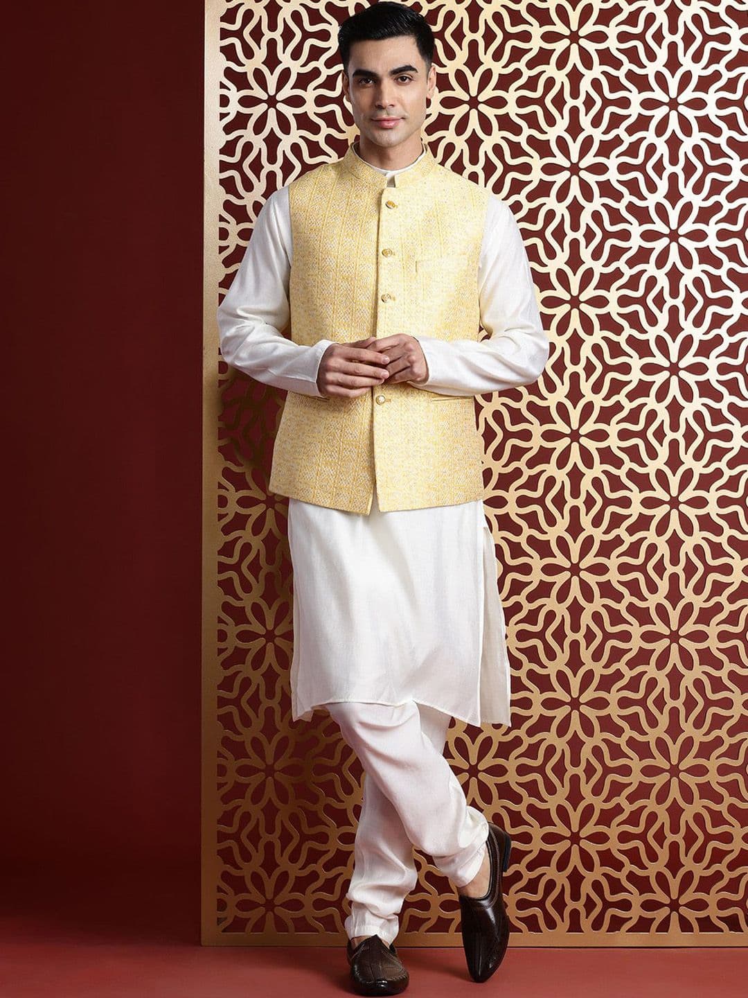 MANQ Ethnic Motifs Woven Design Nehru Jackets - view 1