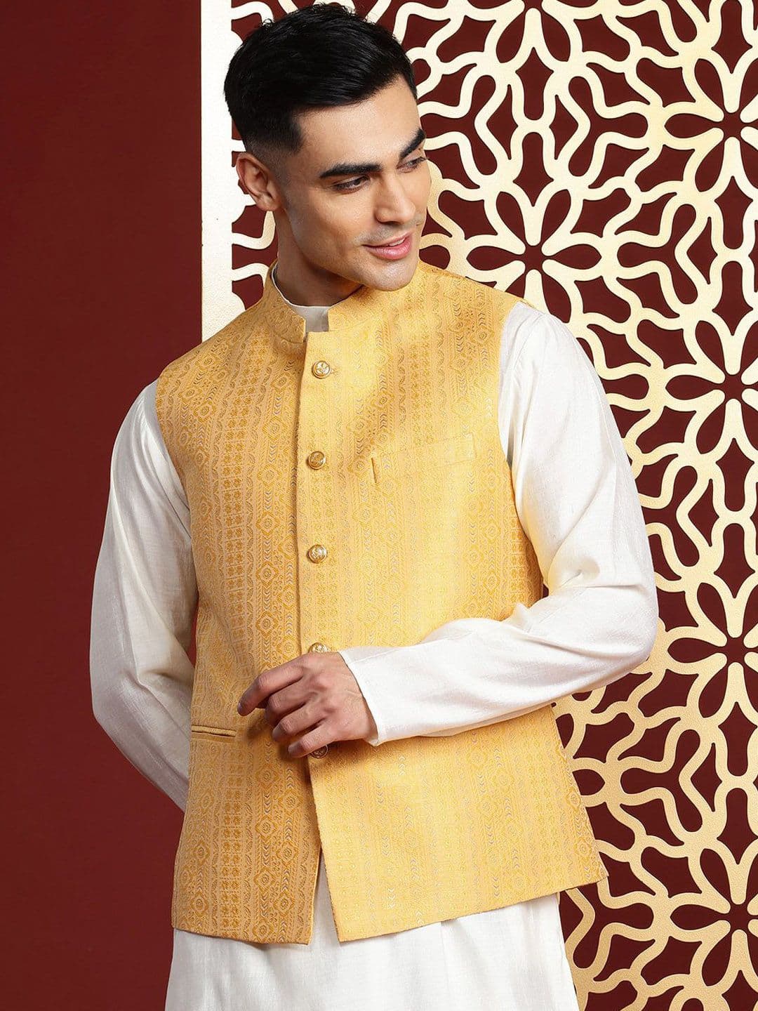 MANQ Ethnic Motifs Woven Design Nehru Jacket - view 1