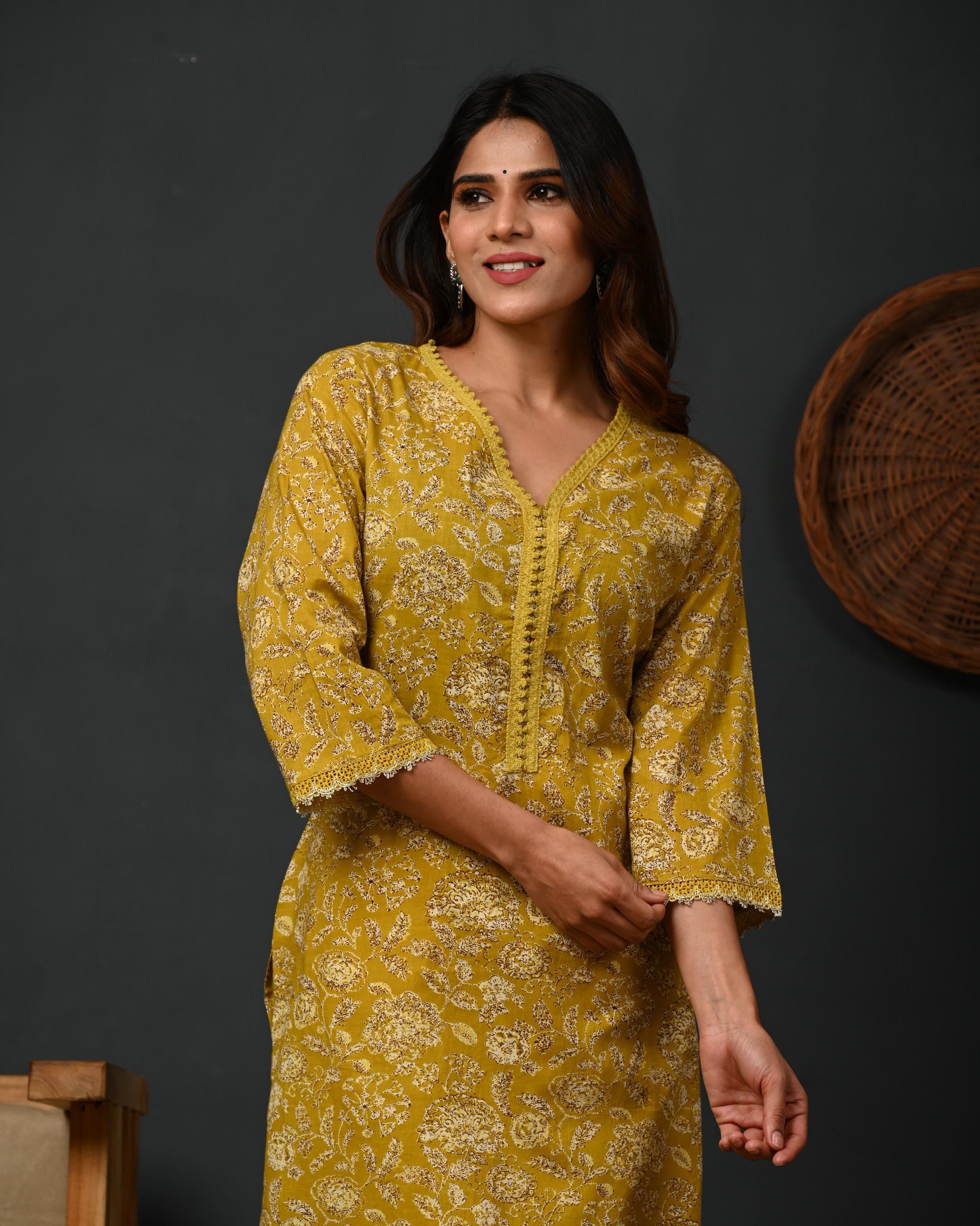 Rimeline Floral Printed V-Neck Pure Cotton Straight Kurtas - view 1