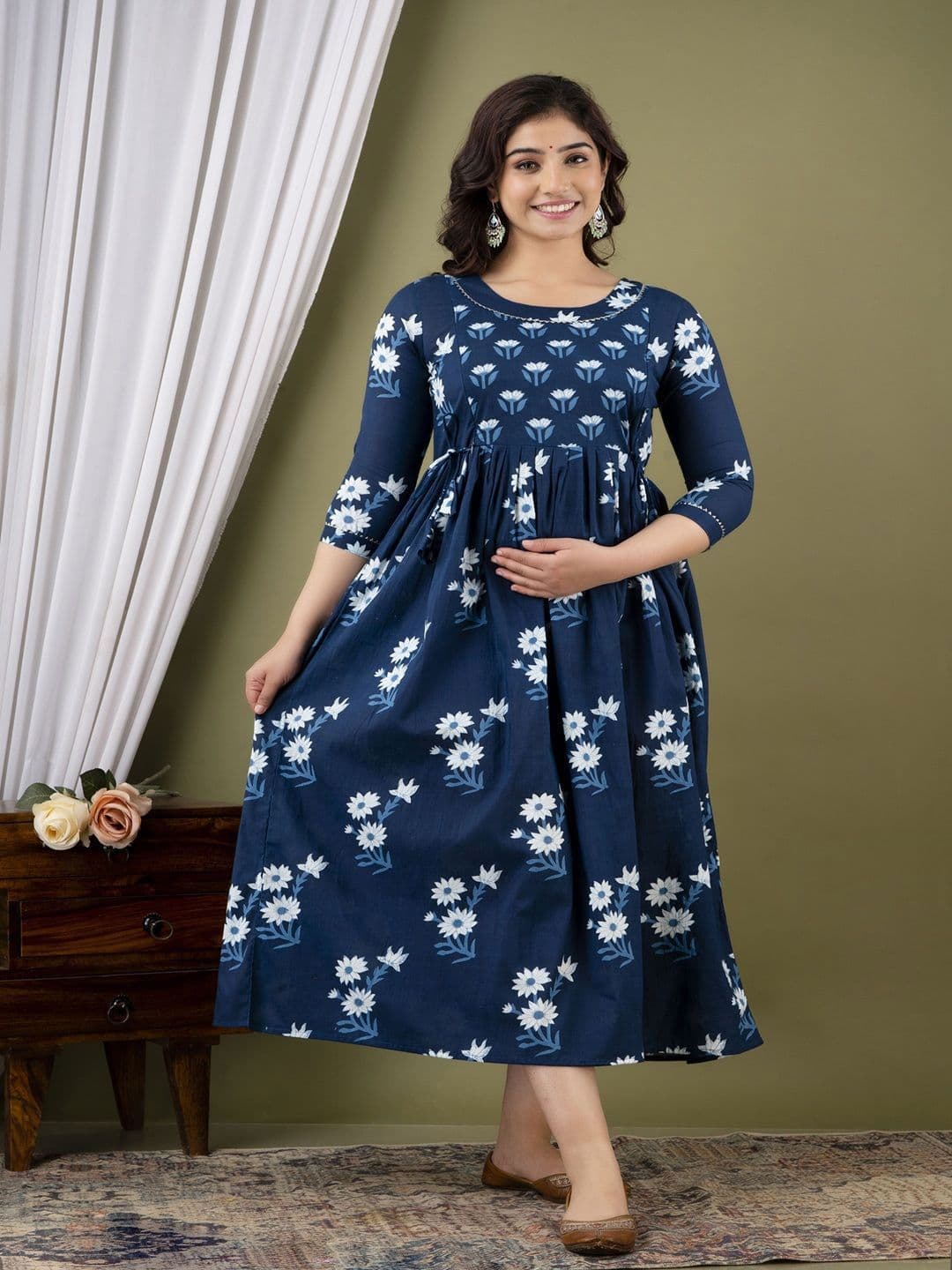 Tulsiram Floral Printed Pure Cotton Maternity Ethnic Dresses - view 1