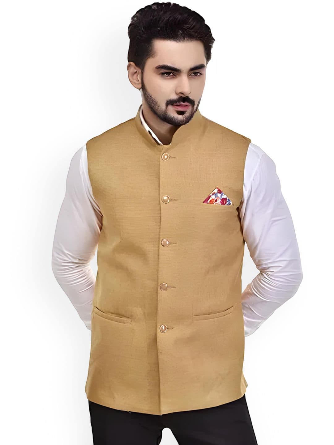 Eliq Jute Cotton Mandarin Collar Nehru Jacket - view 1