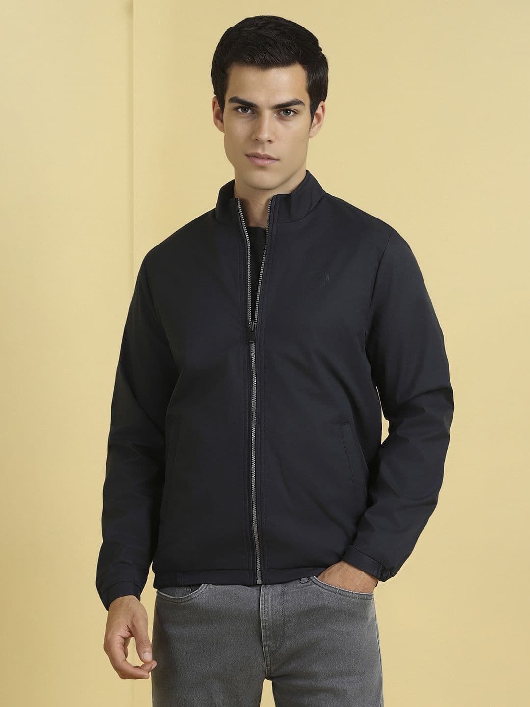 Allen Solly Men Stand Collar Solid Casual Reversible Bomber Jacket - view 1
