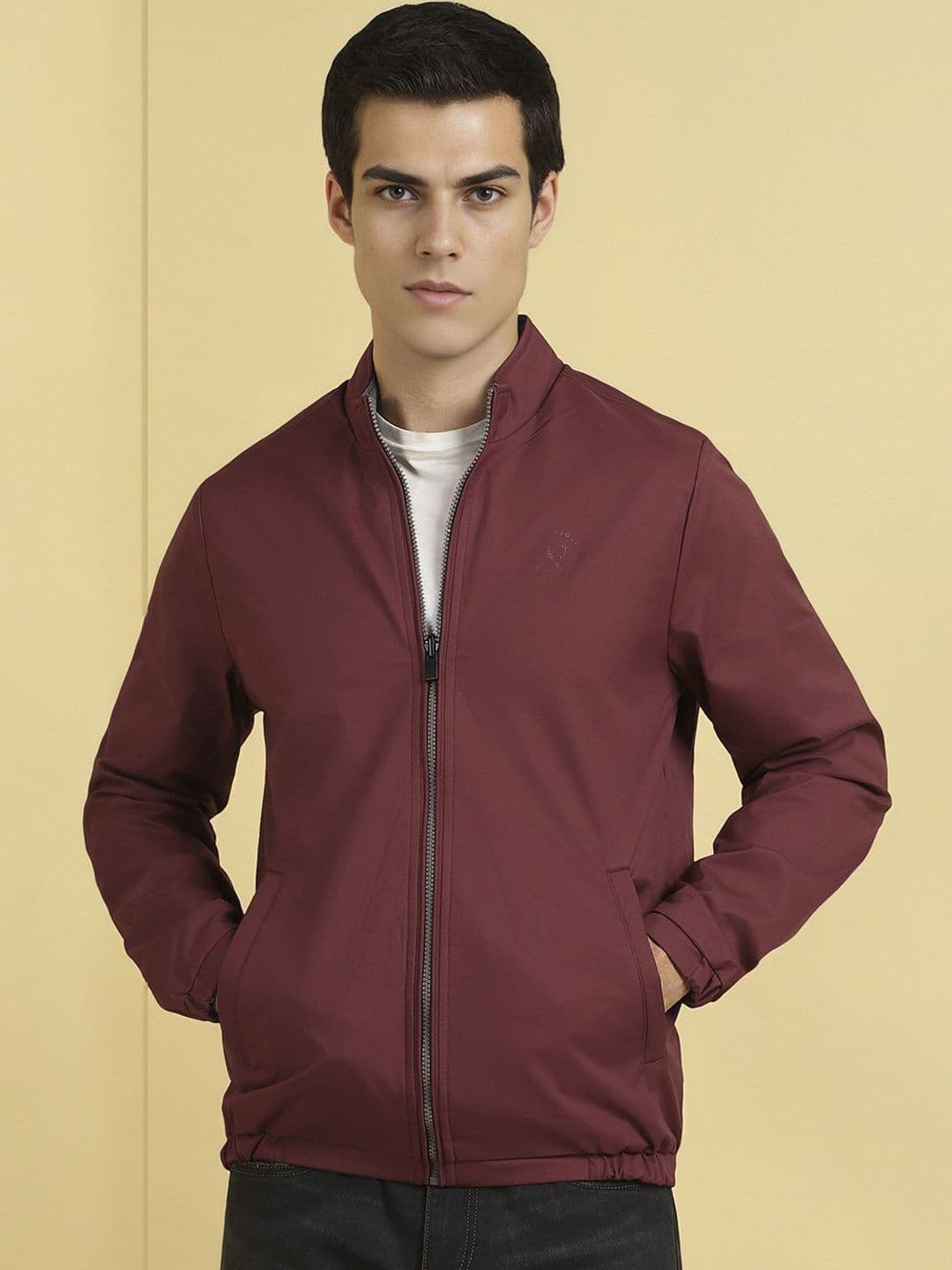 Allen Solly Men Stand Collar Solid Casual Reversible Bomber Jacket - view 1