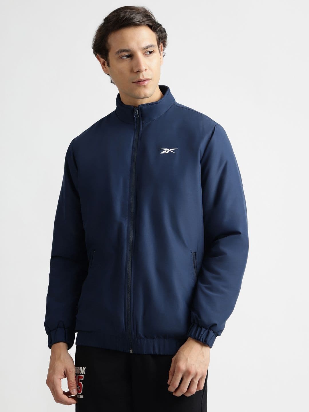 Reebok Men Mock Collar Solid Casual Bomber Jacket - view 1