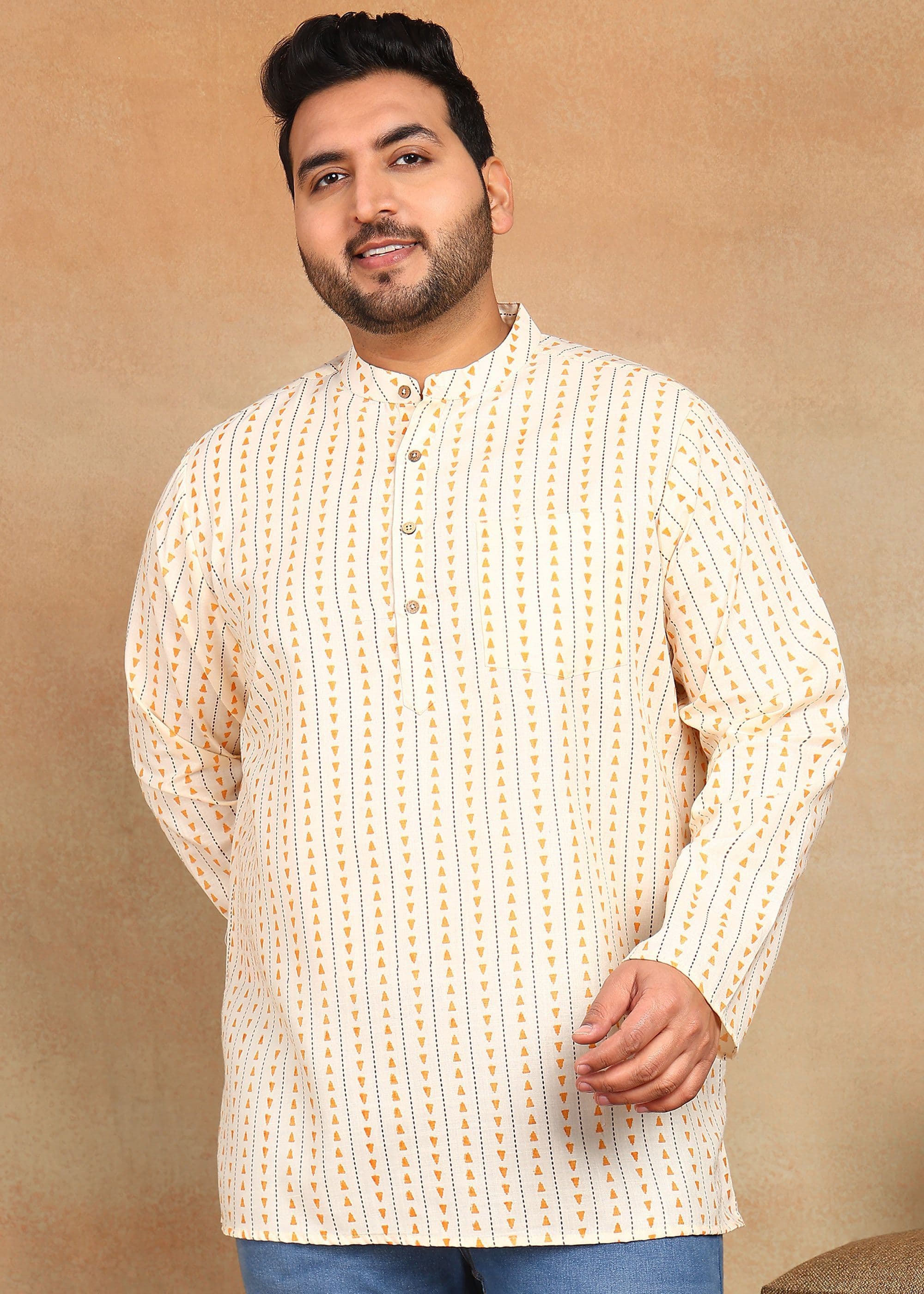 Sztori Plus Size Geometric Printed Mandarin Collar Straight Short Kurta - view 1