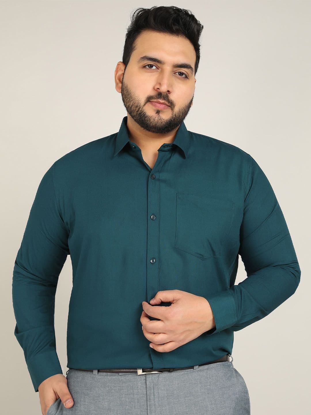 ADWYN PETER Men Plus Size Classic Fit Spread Collar Solid Cotton Formal Shirt - view 1