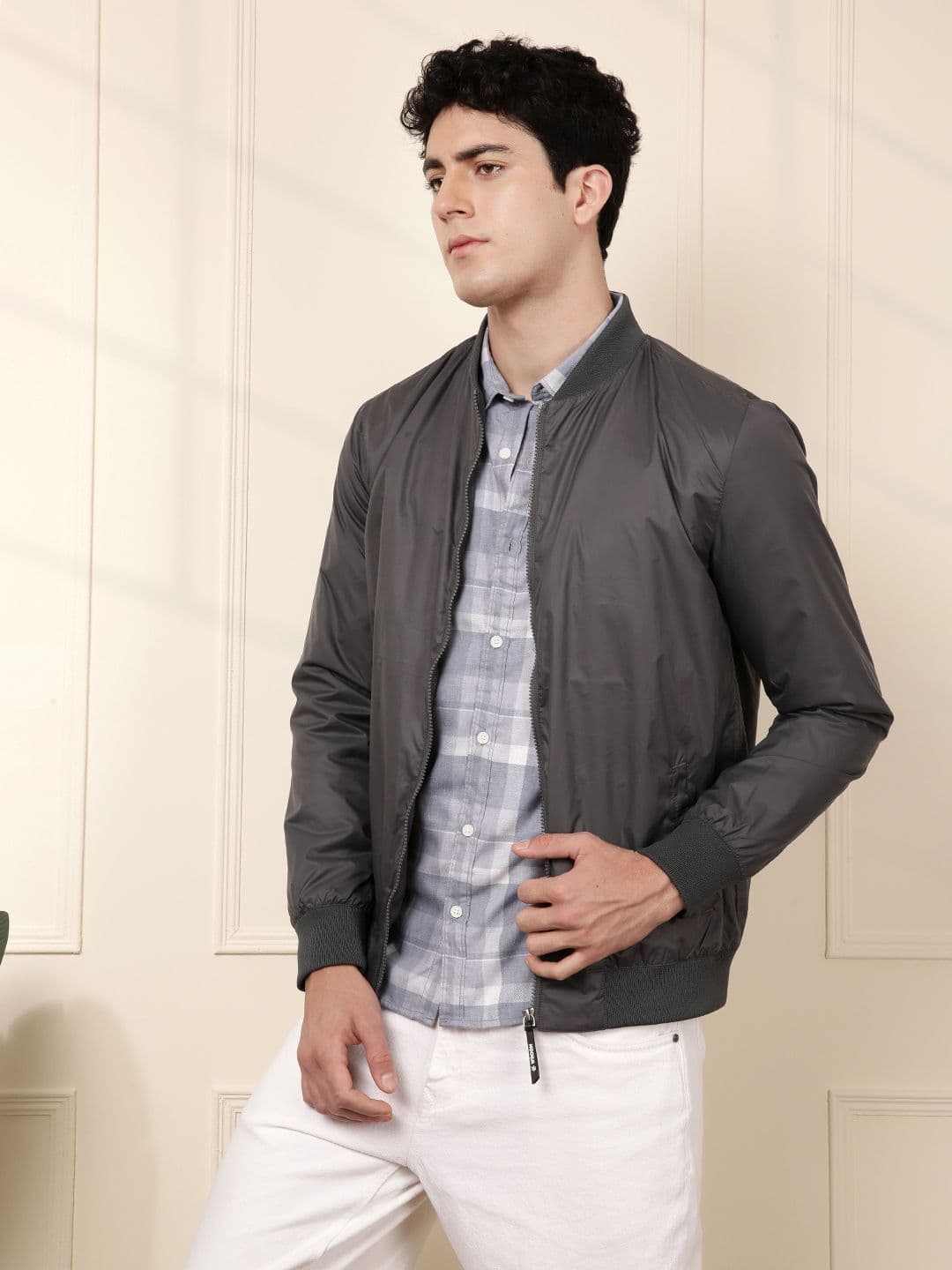WROGN Men Stand Collar Solid Casual Bomber Jacket - view 1
