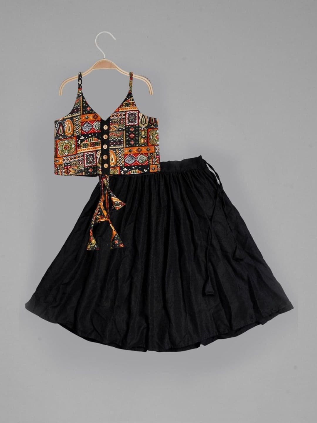 Anneca Girls Shoulder Strap Wooden Button Paisley Printed Lehenga & Blouse - view 1