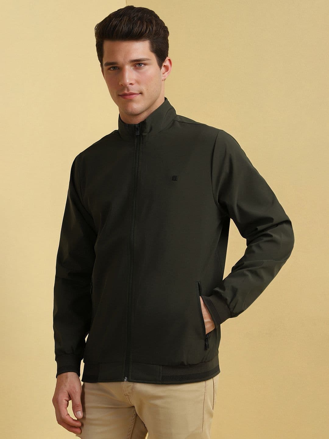 Allen Solly Men Stand Collar Solid Casual Bomber Jacket - view 1