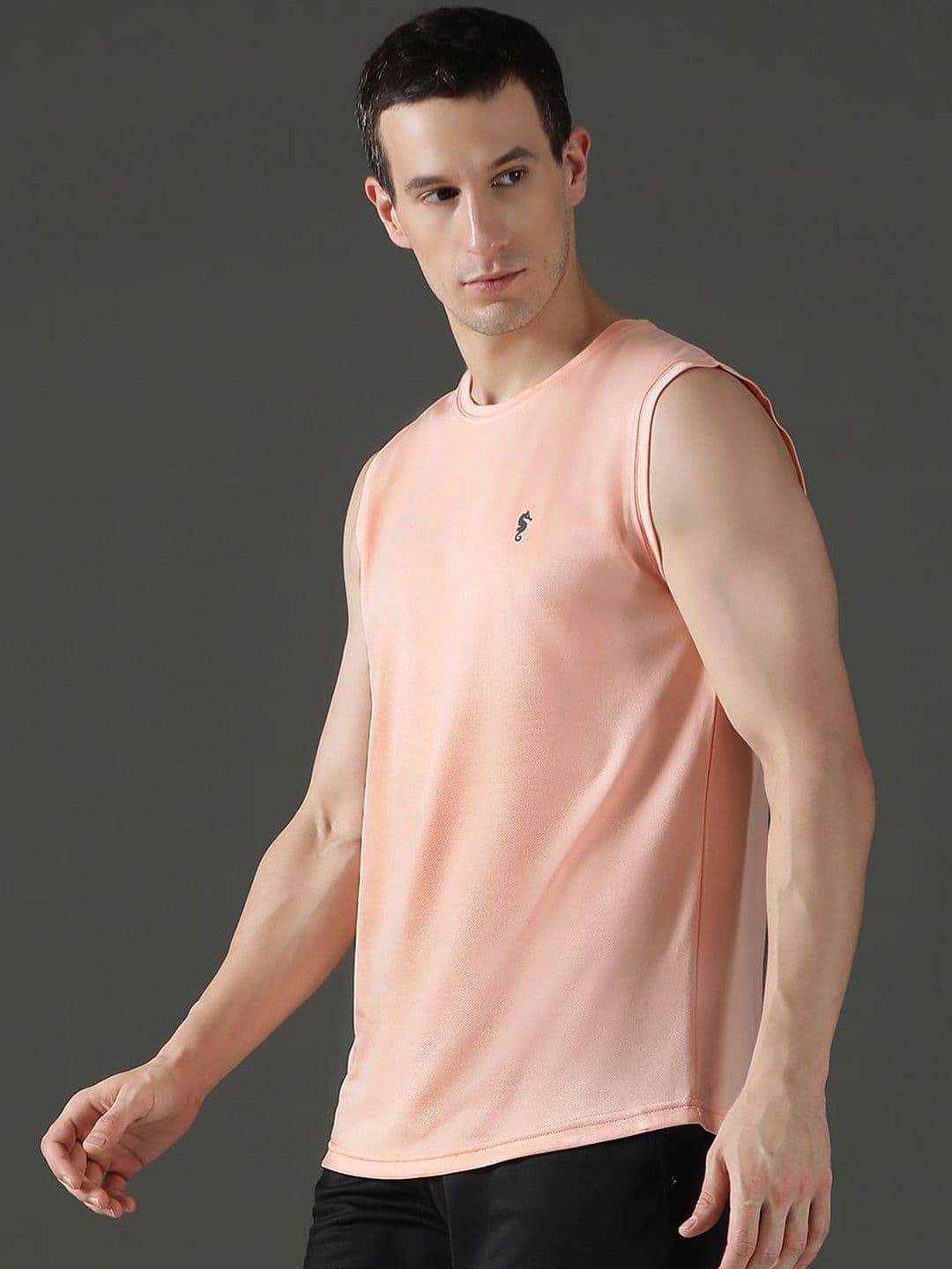 EPPE Men Sleeveless Vest Peach Polyester Dry Fit Round Neck Vest T-shirt - view 1