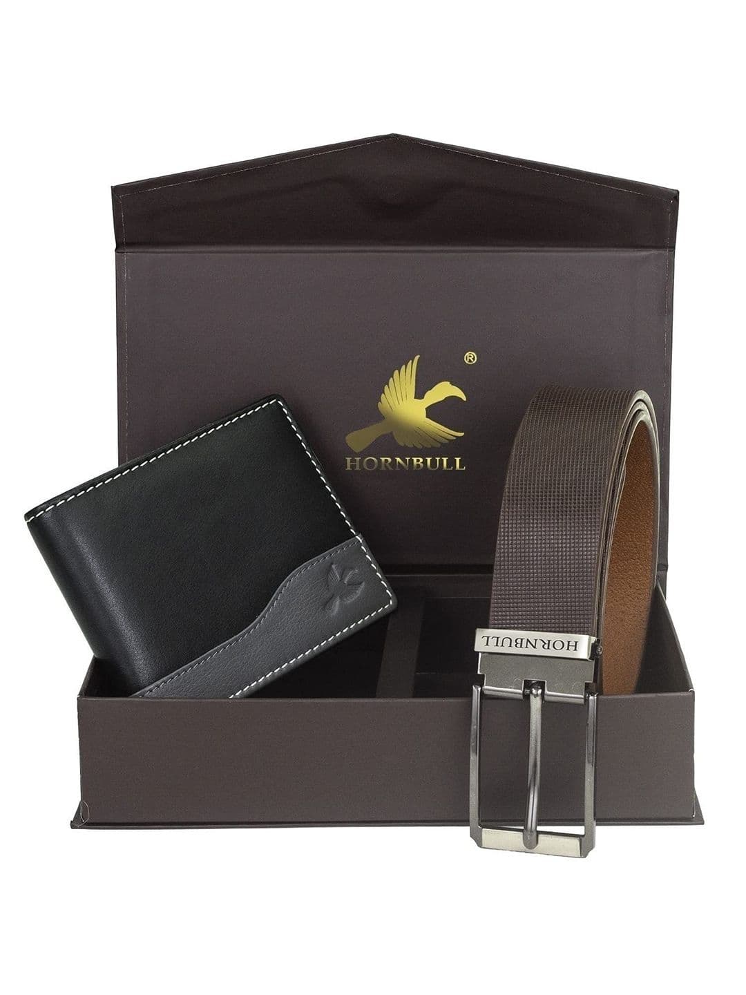 Hornbull Men Leather RFID Protected Black Wallet & Brown Belt Accessory Gift Set - view 1