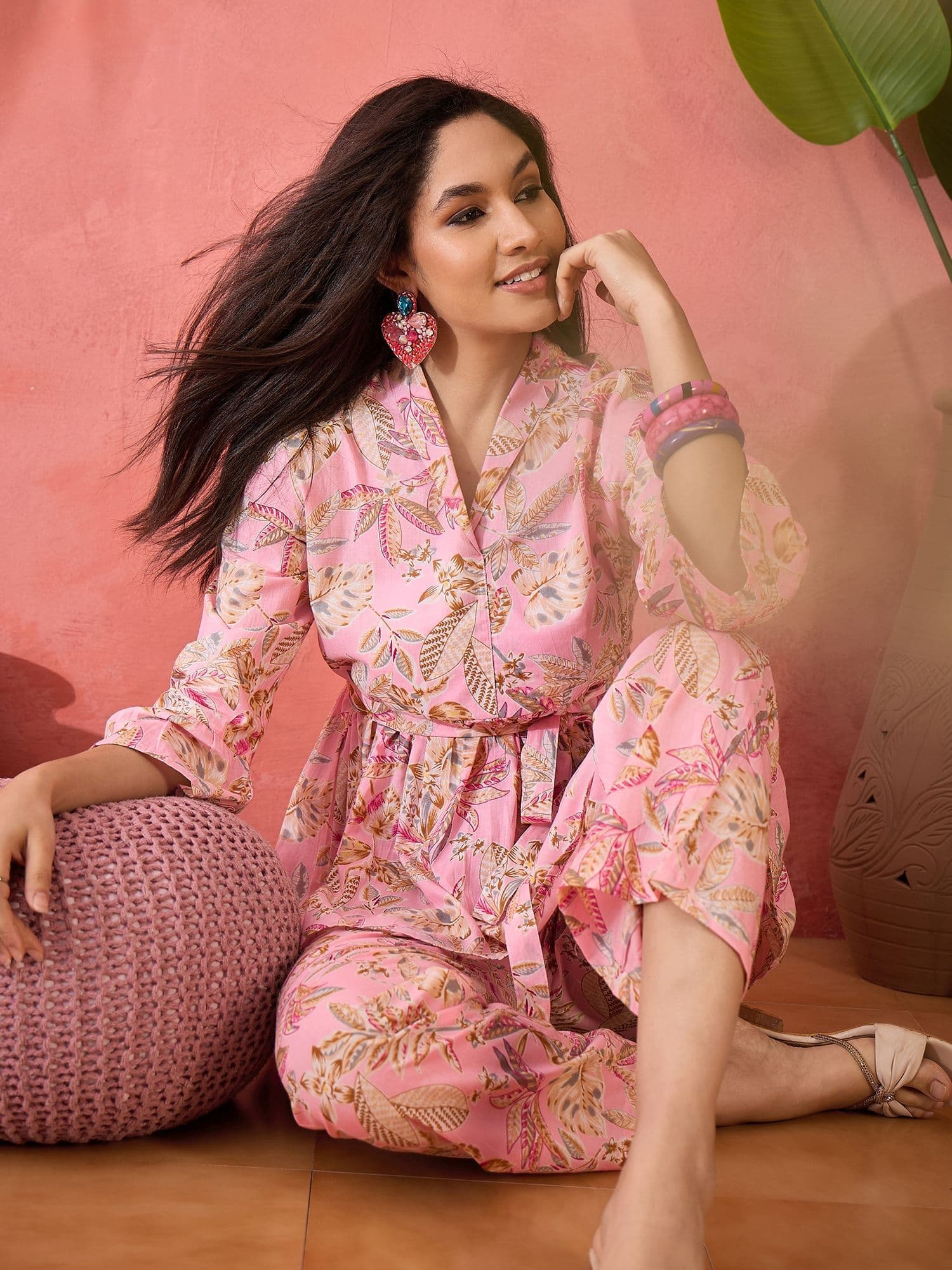 Sangria Printed Pure Cotton Three Quarter Sleeve Tunic & Trouser Co-Ords - view 1