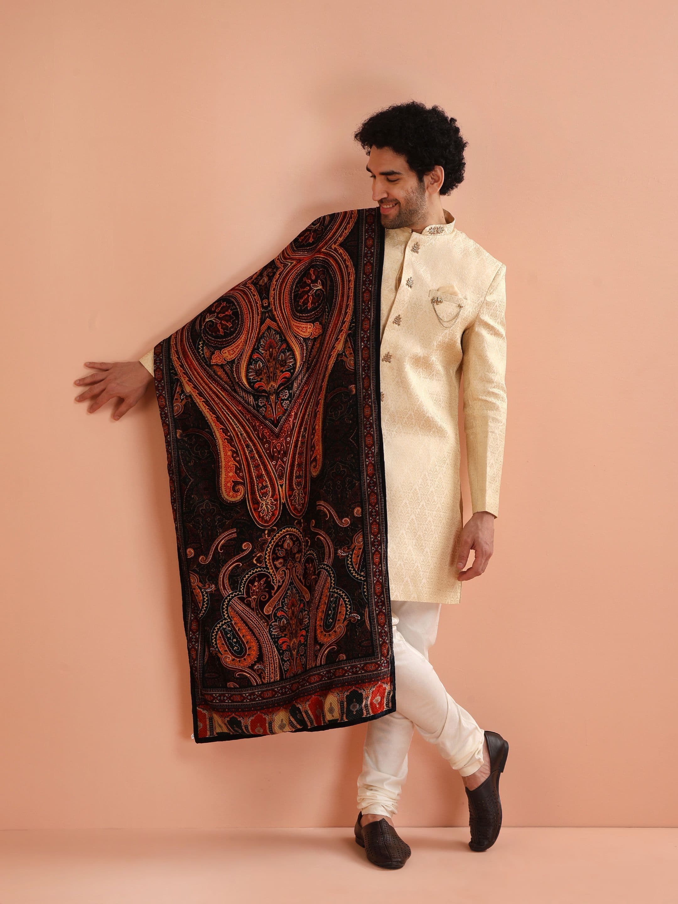 KISAH Men Ethnic Motifs Self Design Indowestern Churidar Set With Dupatta - view 1