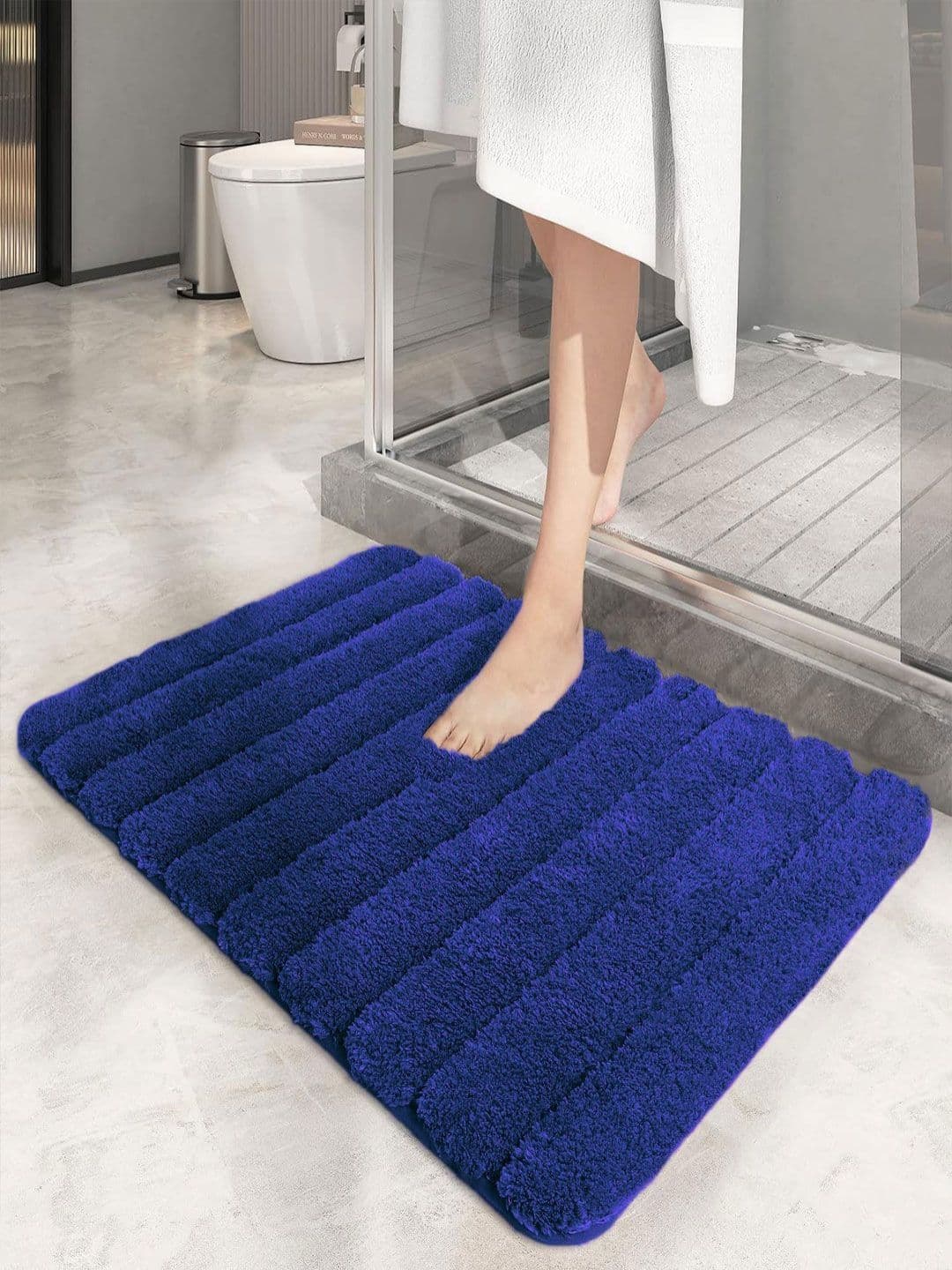 LUXEHOME INTERNATIONAL Toronto Navy Blue Microfibre Anti-Skid 1780 GSM Bath Rug - view 1